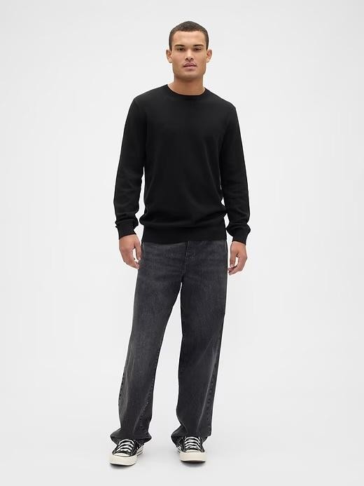 Gap Sweater Mens Small Black 100% Cotton Crewneck Tight Knit Soft Pullover New