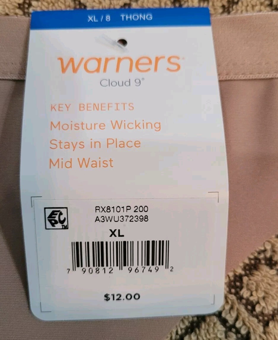 WARNER’s Cloud 9 SeXy Smooth Slinky Champagne THONG Panty RX8101P -XL/8 nwt