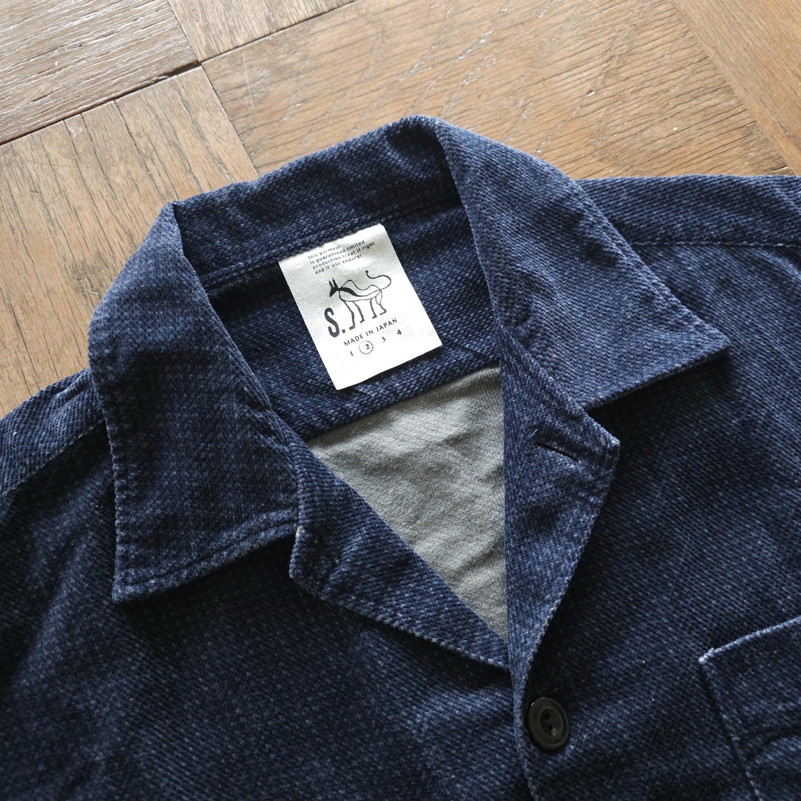 RARE S. Made in Japan Indigo Dye Chenille Corduroy Camp Collar Shirt 2 Medium