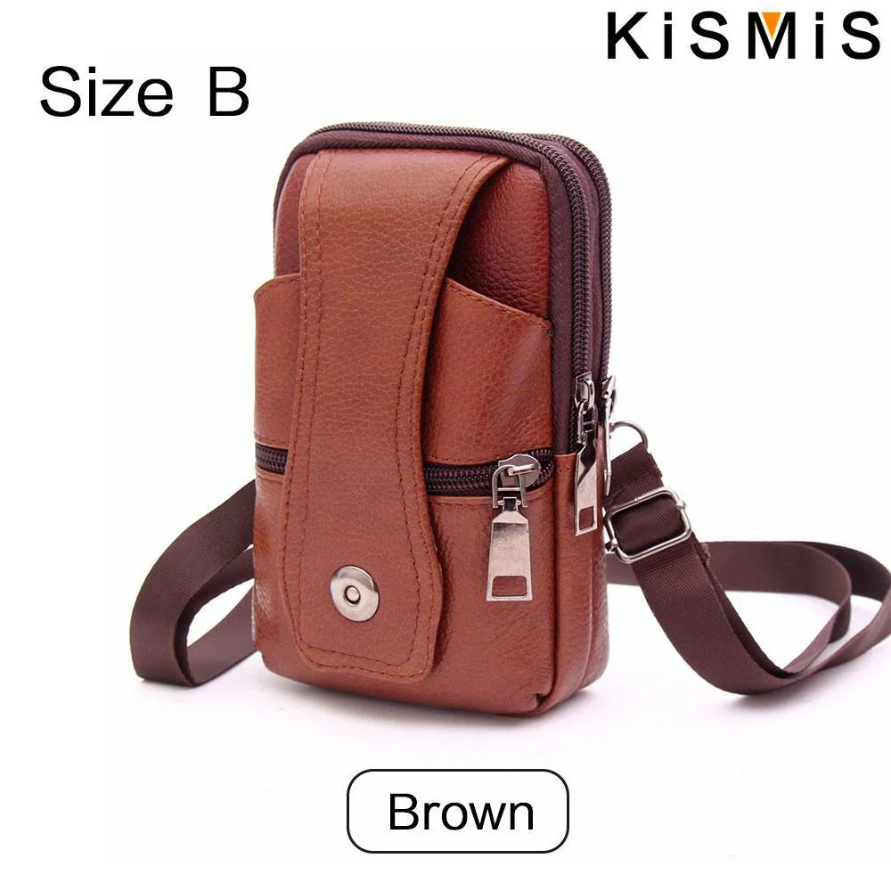 Fashion Men’s Leather Waist Bag Multifunction Fanny Pack Large