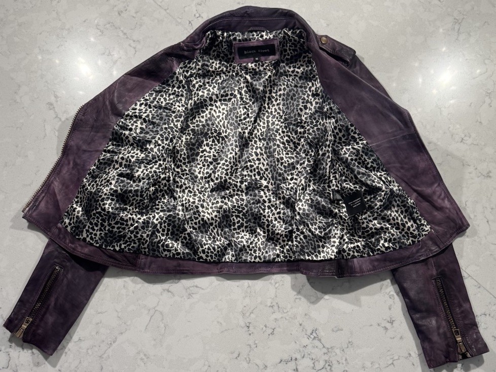 Black Rivet Genuine Leather Moto Jacket Womens XS Purple Distressed Biker Chic