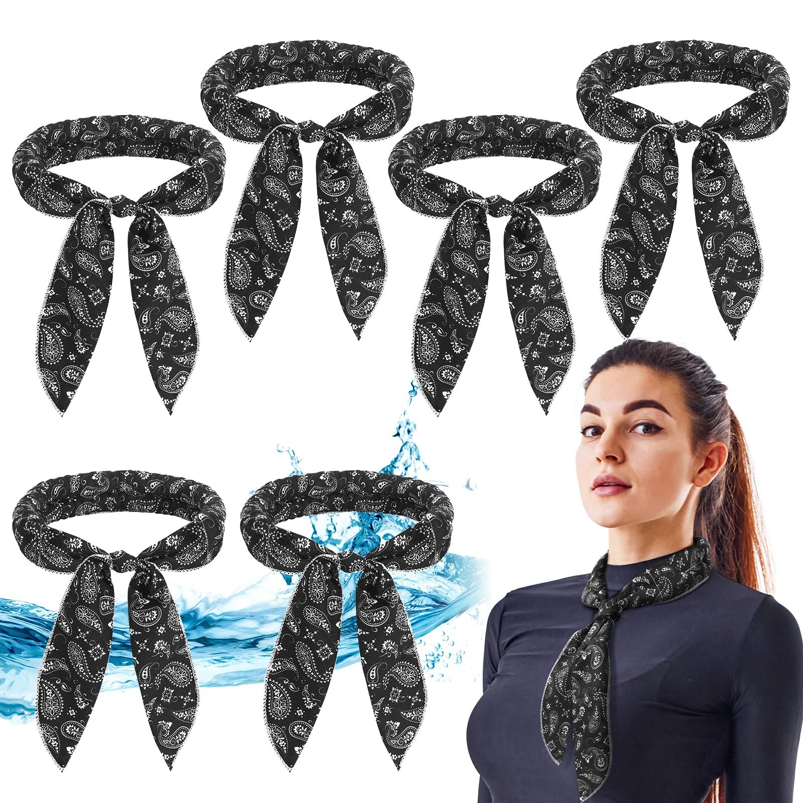 6 Pcs Cooling Neck Wraps Neck Cooler Scarf Cooling Bandana for Women Men (Black)
