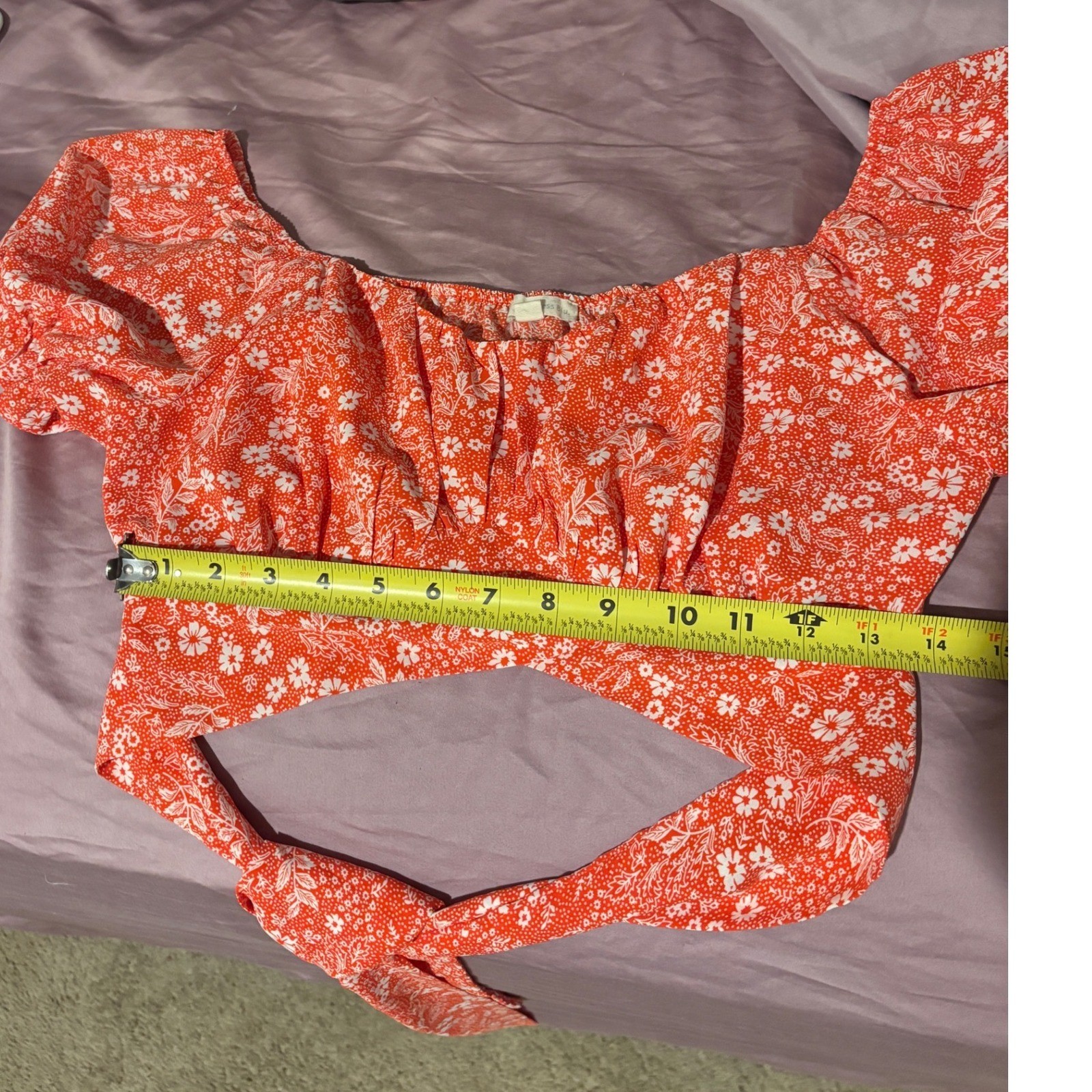 Endless Blu Red Floral Ditsy Tie Front Crop Top Puff Sleeve JT6130 Womens Large