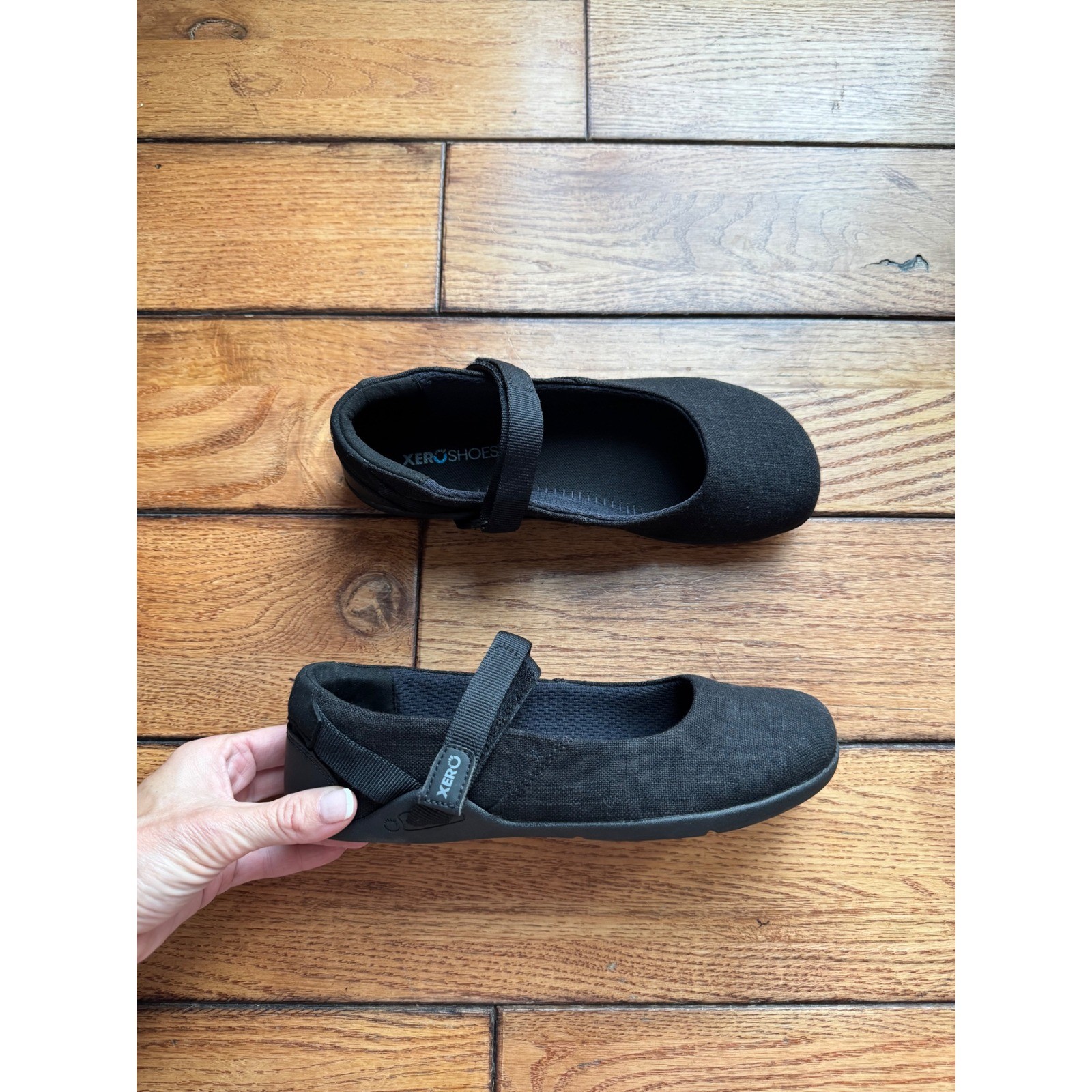 Xero Shoes Cassie Mary Jane Black Hemp Minimalist Barefoot Flats Womens 8.5