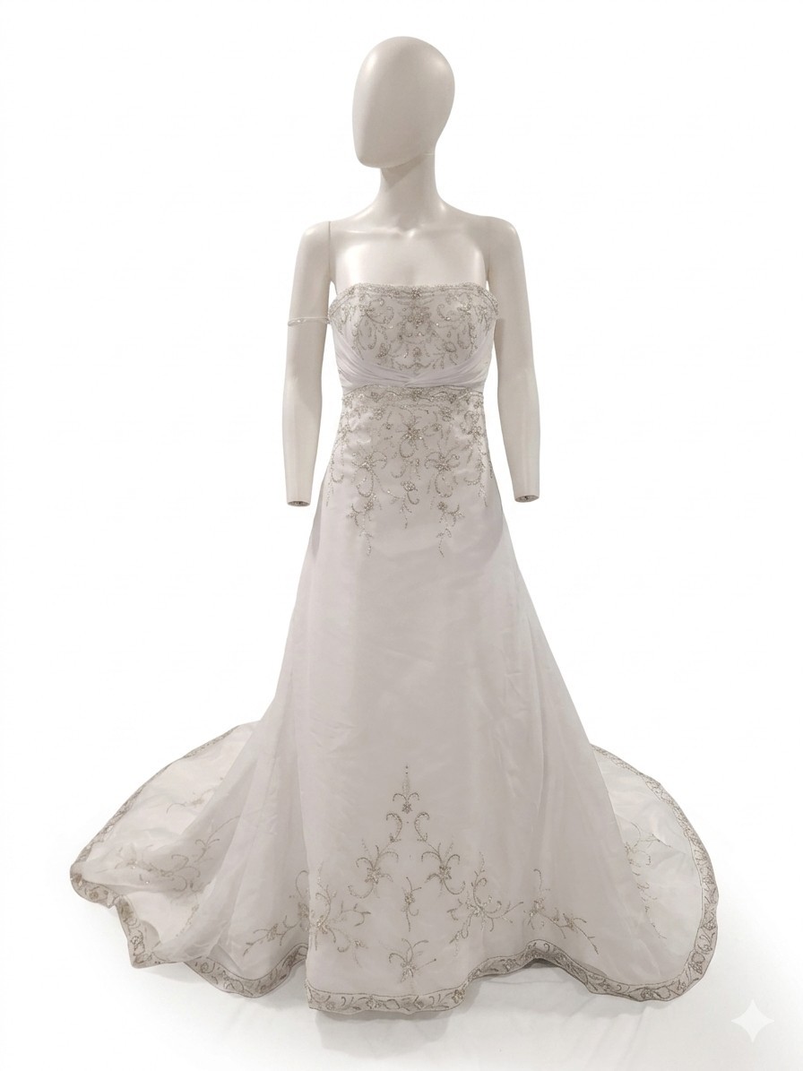 Mori Lee by Madeline Gardner White Strapless Beaded A-Line Wedding Dress 8