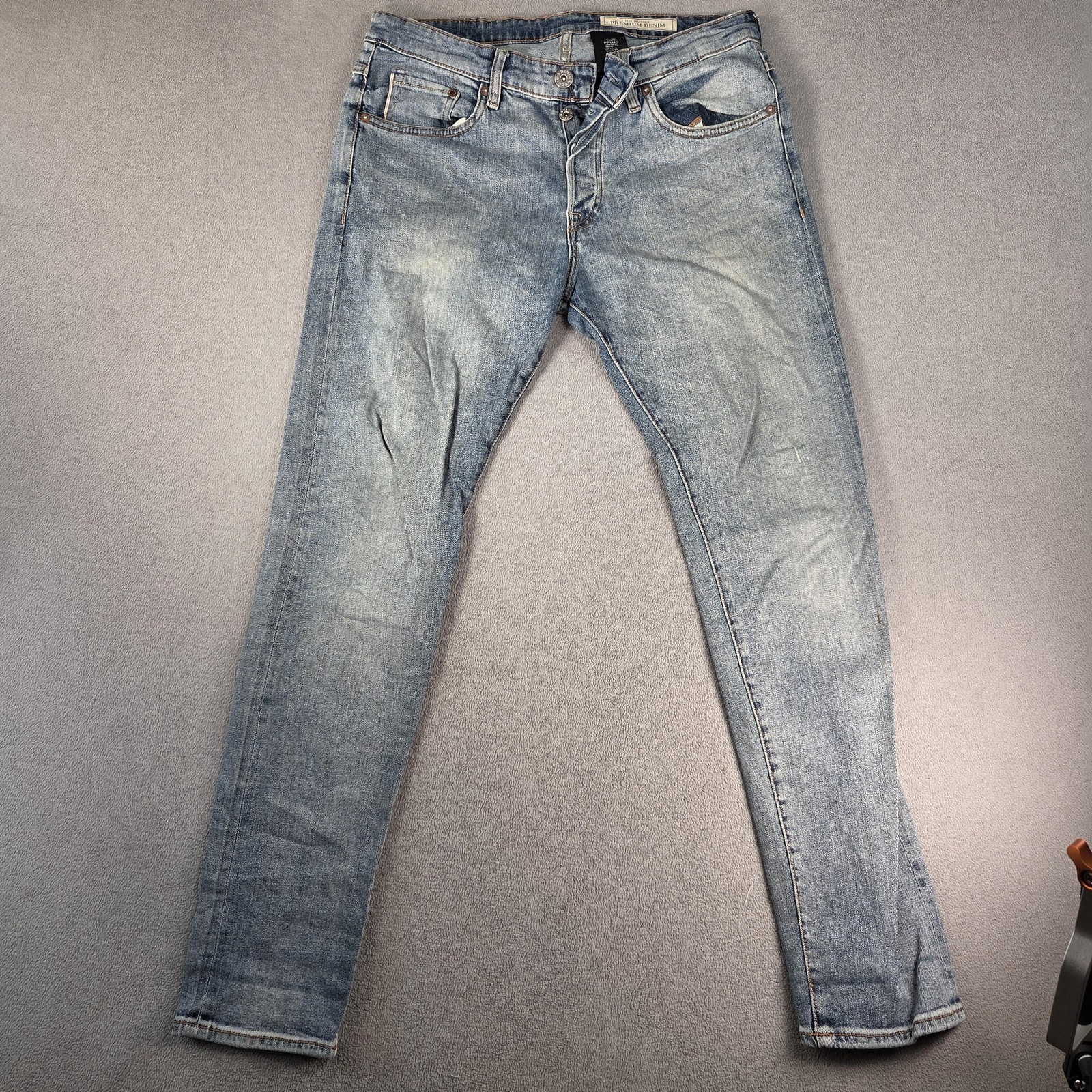 Selvedge Jeans Mens 30×30 Light Wash Skinny Low Rise Denim Stretch Tag 33×32