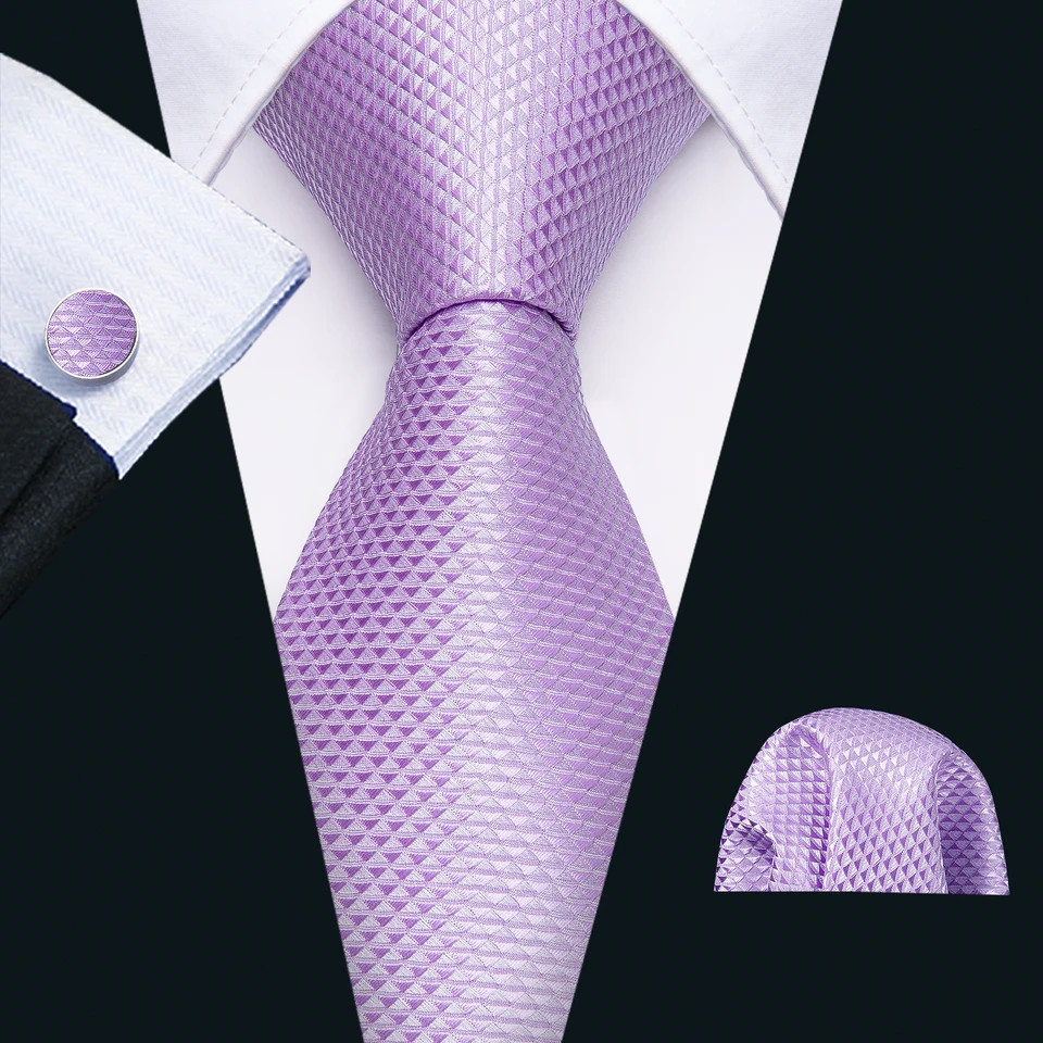Silk Jacquard Tie Set Floral Violet Necktie Hanky Cufflinks Wedding Men’s Ties
