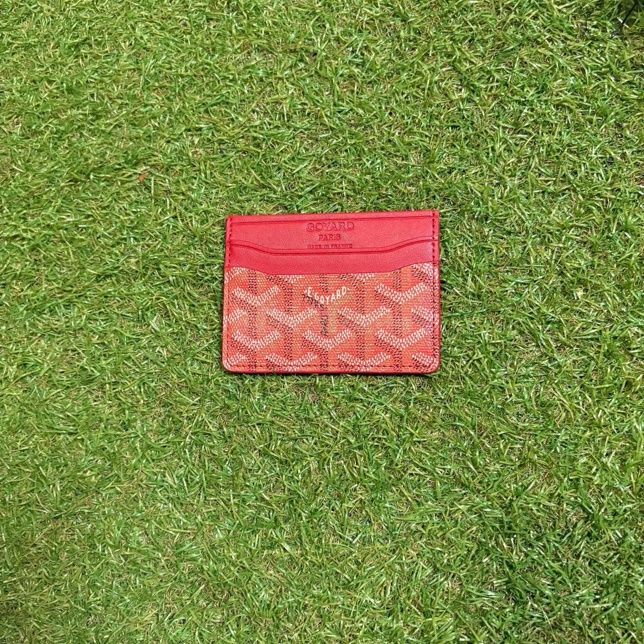 Red Leather Geometric Card Holder Business & Credit Case w/ Box