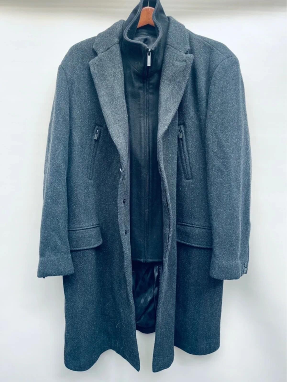 Dark Grey Jeff Banks Herringbone Long Mens Smart Overcoat Size XXL