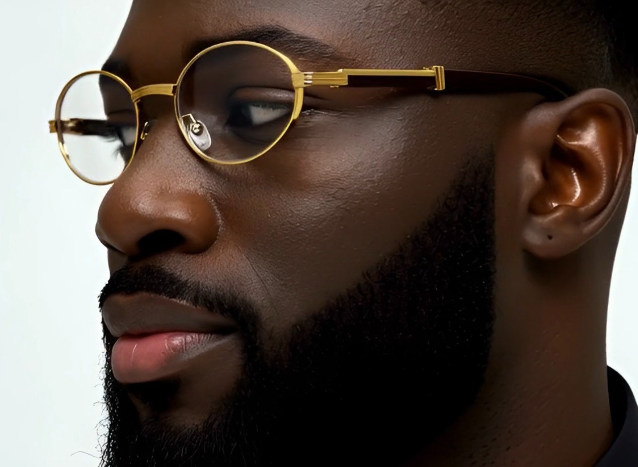 Mens Hip Hop 18k Gold Frame Oval Shape Clear Lens Wood Grain Retro Eye Glasses