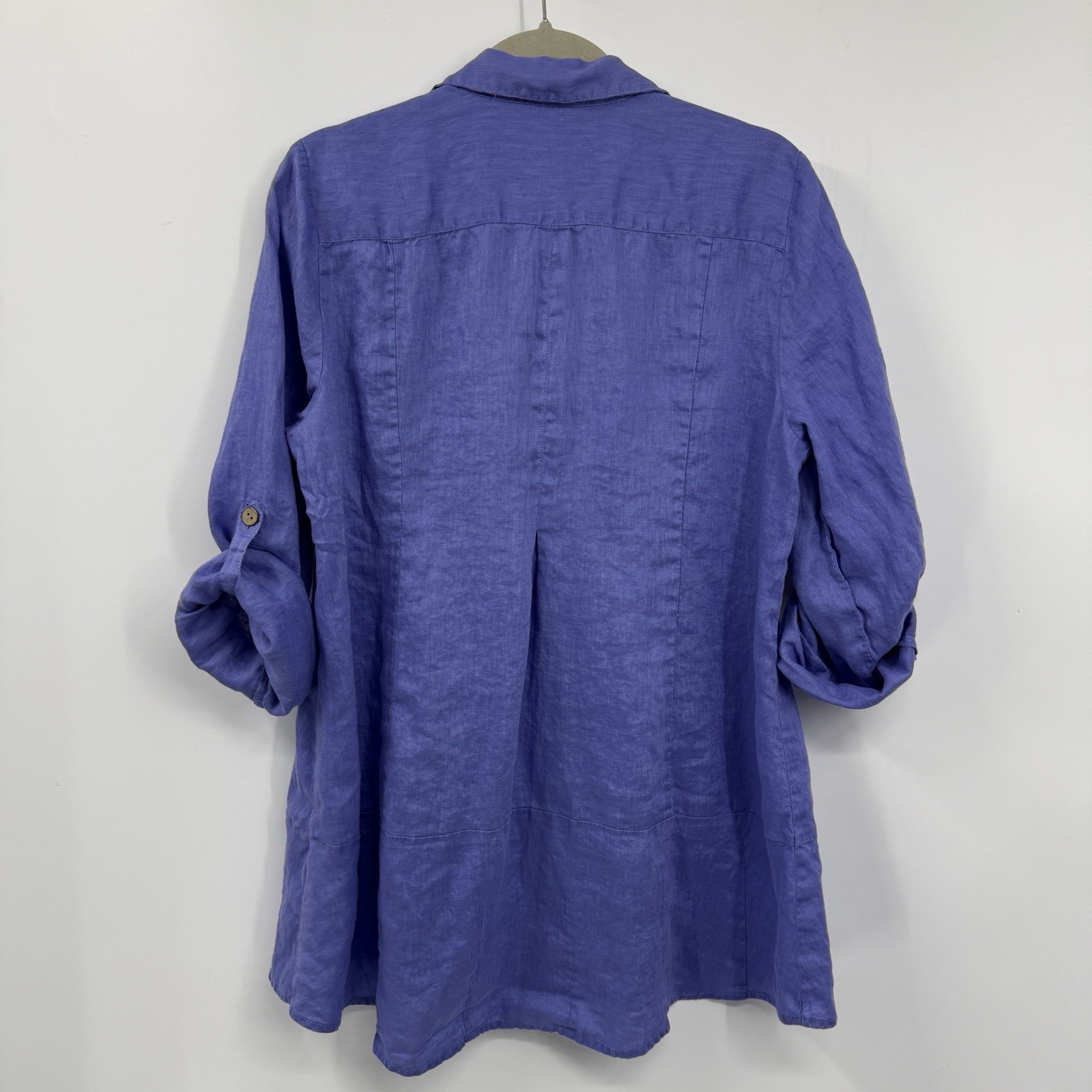 Soft Surroundings Linen Tunic Shirt Medium Button Up Lavendar Pockets Coastal