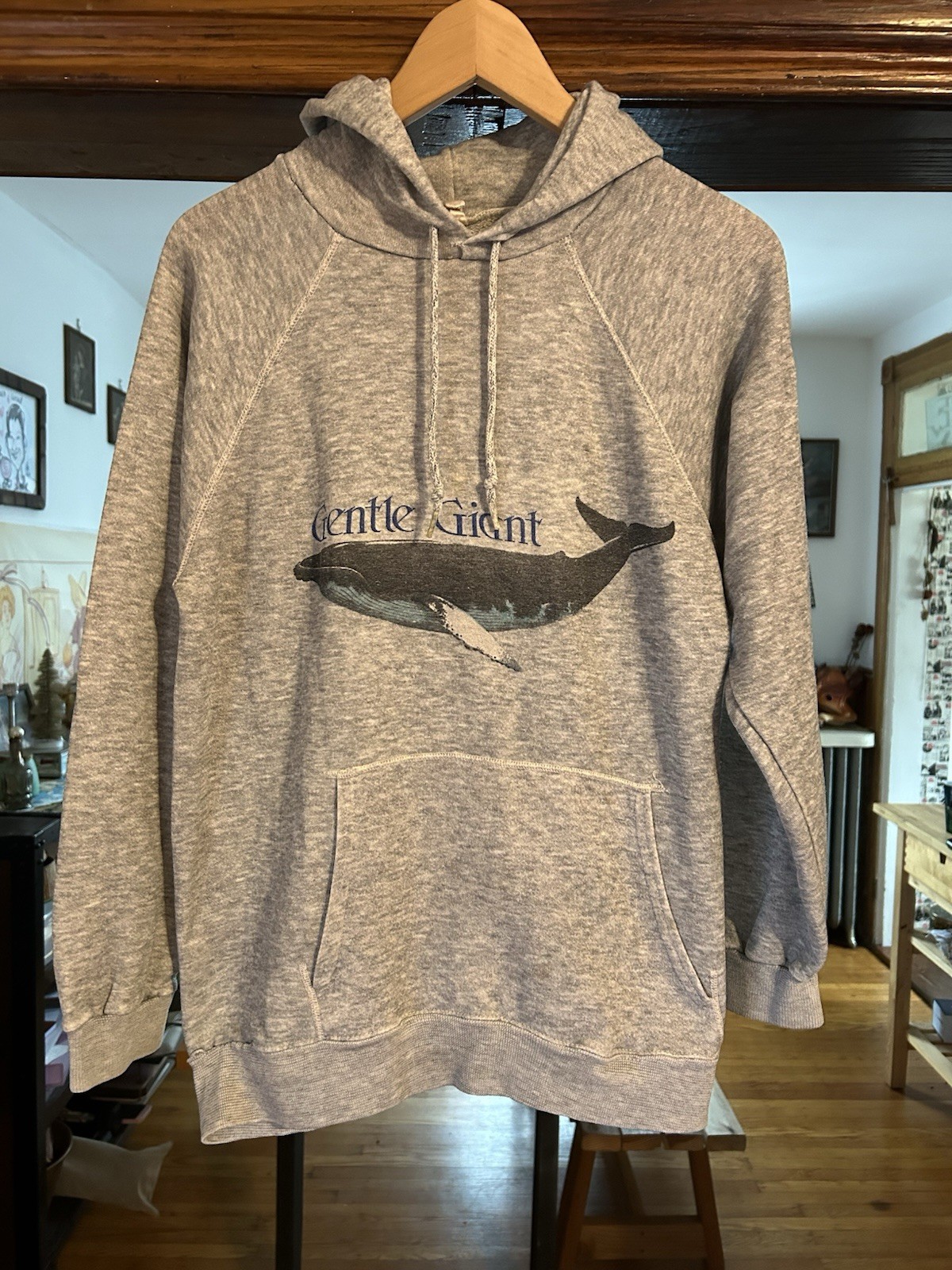 Vintage 80s GENTLE GIANT Whale Protection Fund Tri Blend Hoodie M Sweatshirt