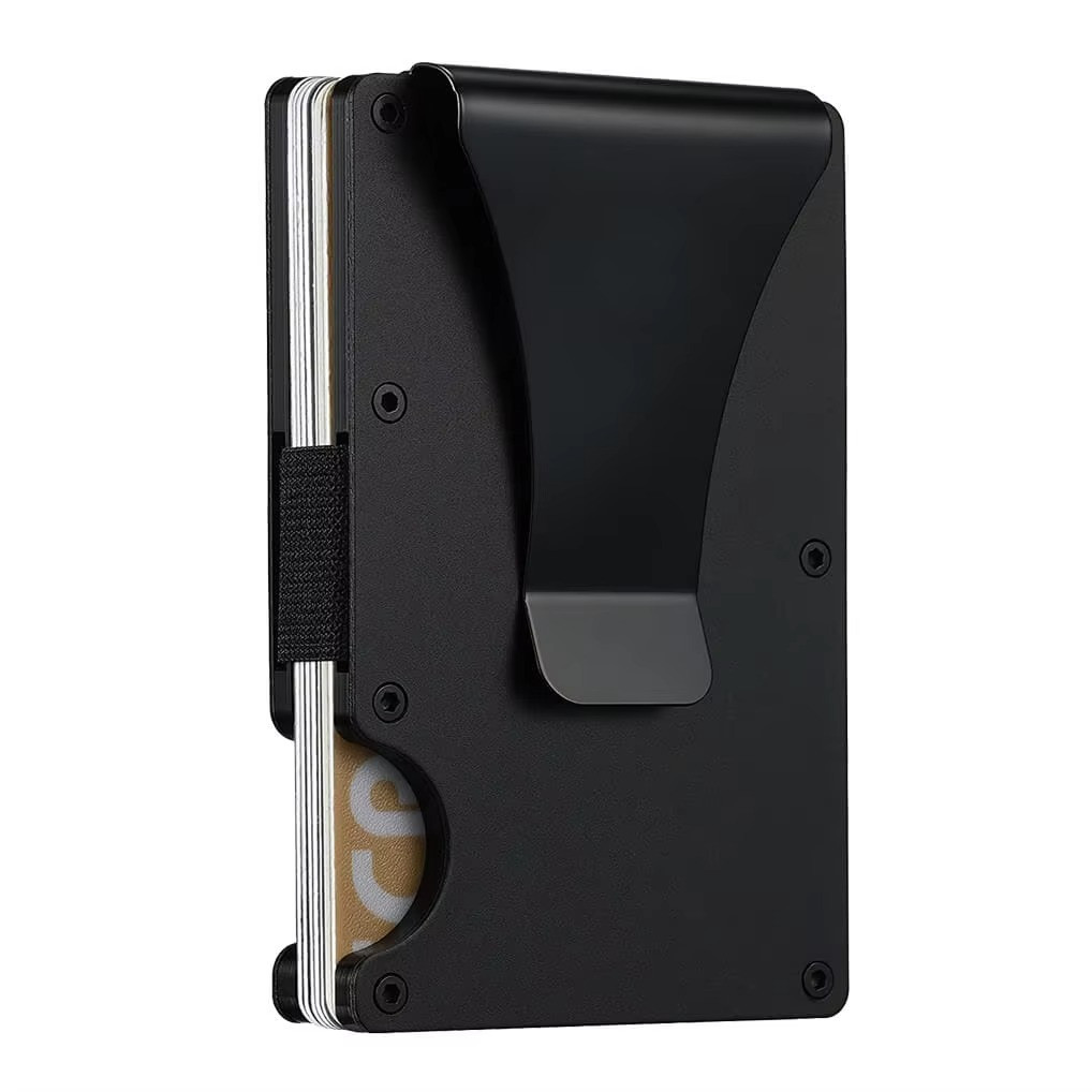Slim RFID Minimalist Wallet Money Clip Card Holder Scratch Resistant Black