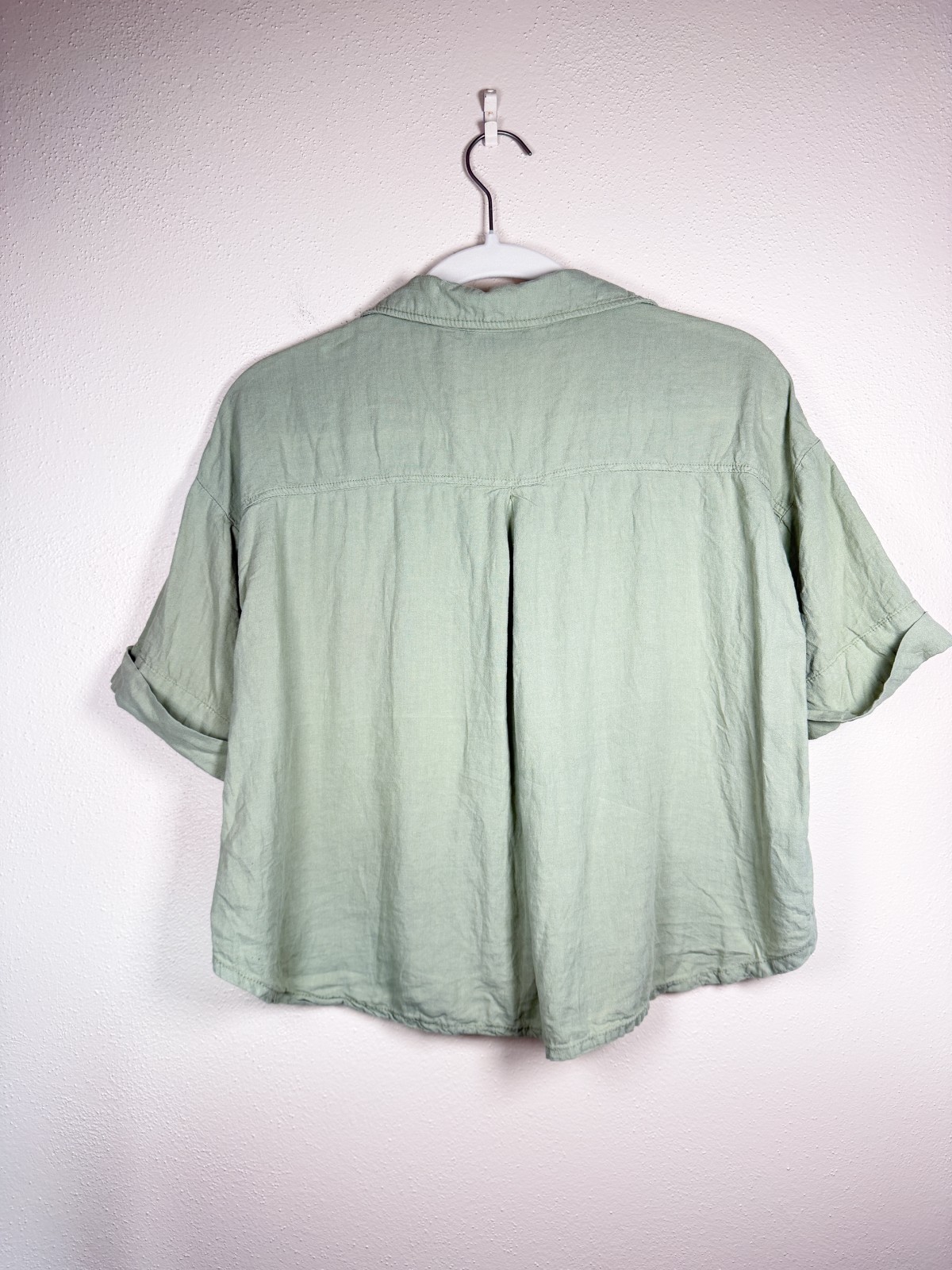 Zara Linen Blend Crop Shirt Women’s XS Sage Green Cottagecore Summer Top
