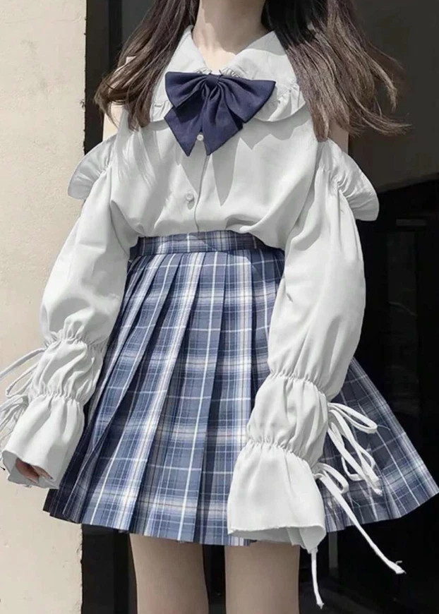 Unity Ladies’ Hollow Out Flare Sleeve Shirt With Turn-Down Collar School Style