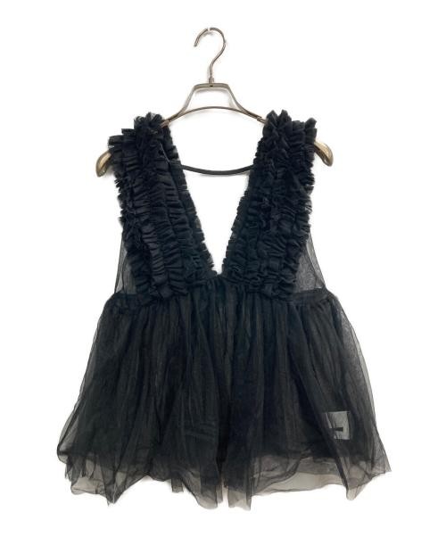 Rienda Black Nylon Sleeveless Tulle Frill Top M Women’s Elegant Blouse