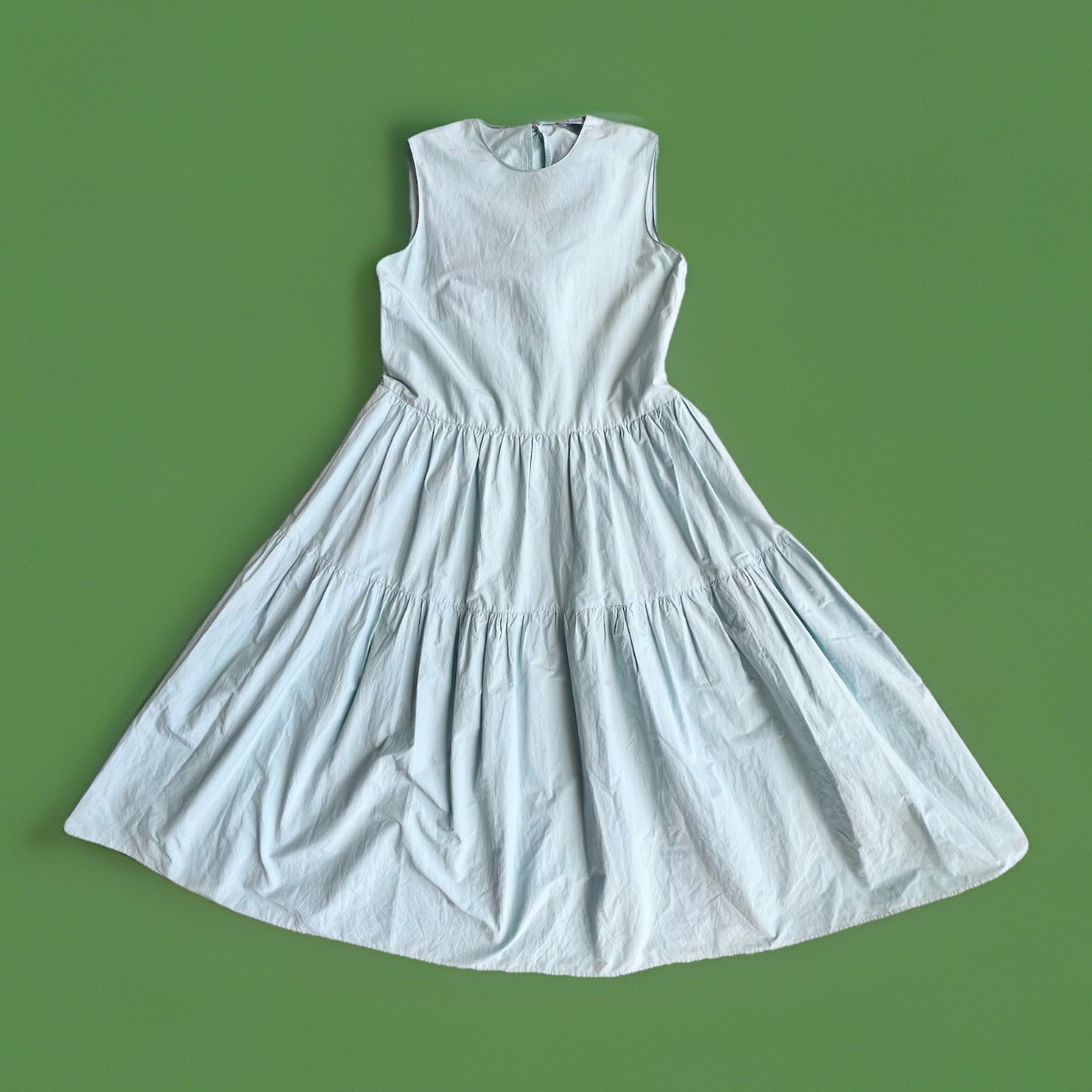 Red Valentino Light Blue Tiered Bow Back Cotton Poplin MIDI Dress IT 42 US 6