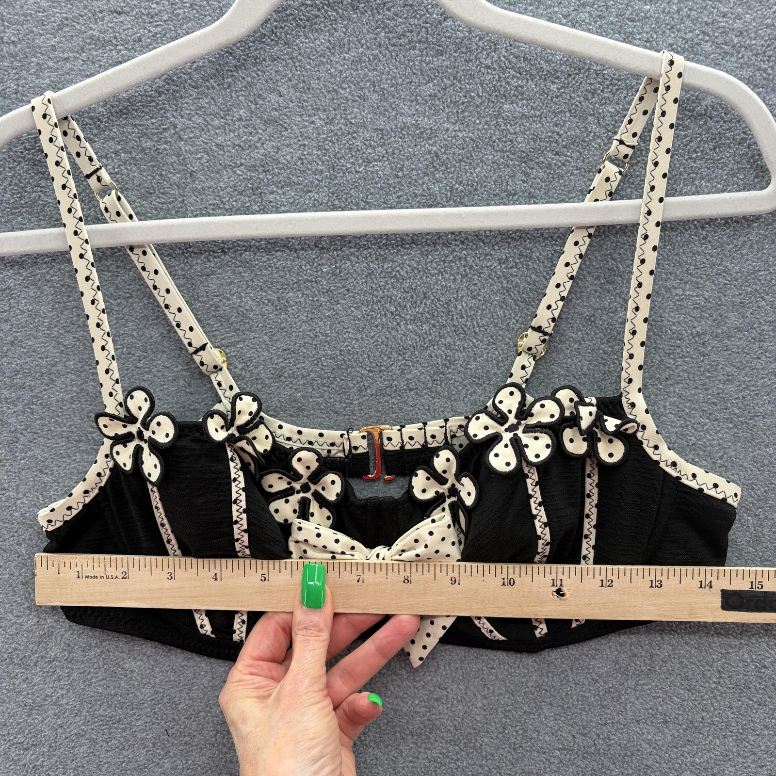 VTG 90s Y2K Betsey Johnson Bikini Women Large Black Polka Dot Pinwheel Retro