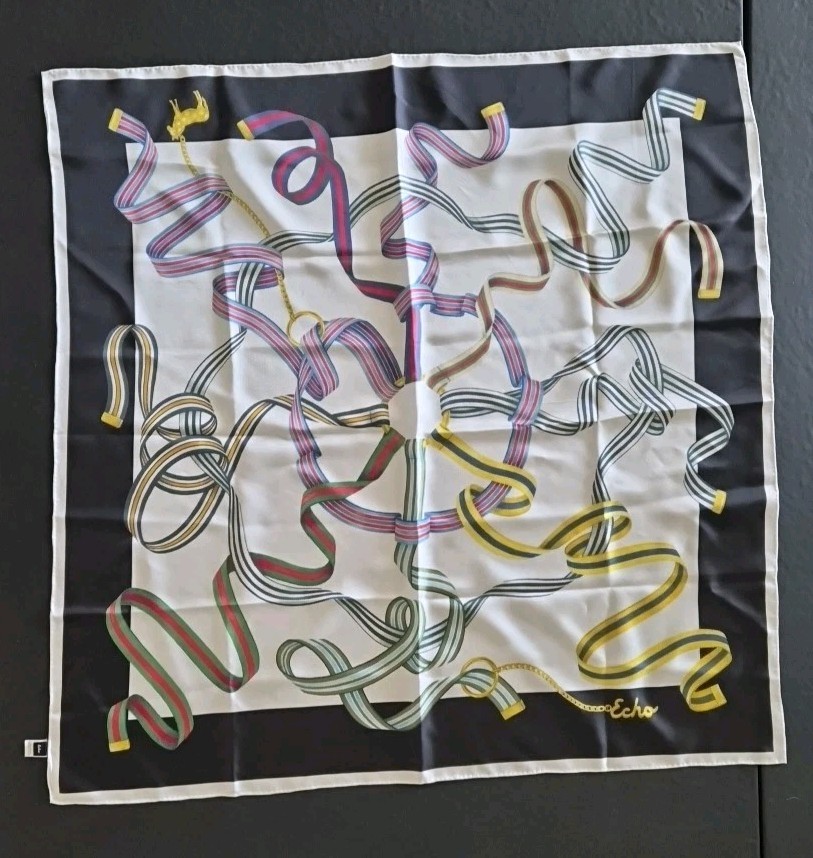 Echo Large 35 in. Square Silk Scarf- Colorful Ribbon Print