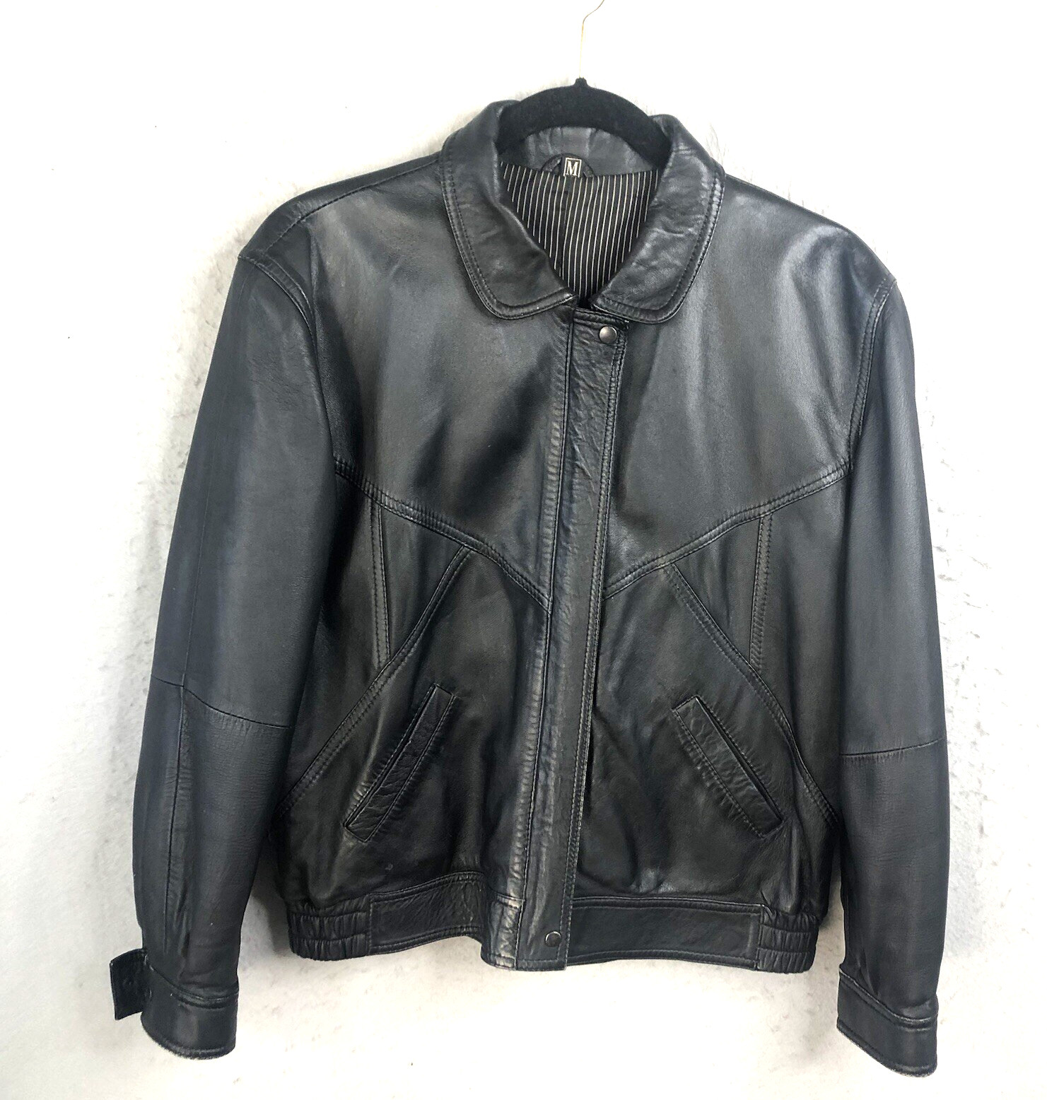 Black Leather Jacket Womens Medium Moto Biker Goth Motorcycle Punk Rock