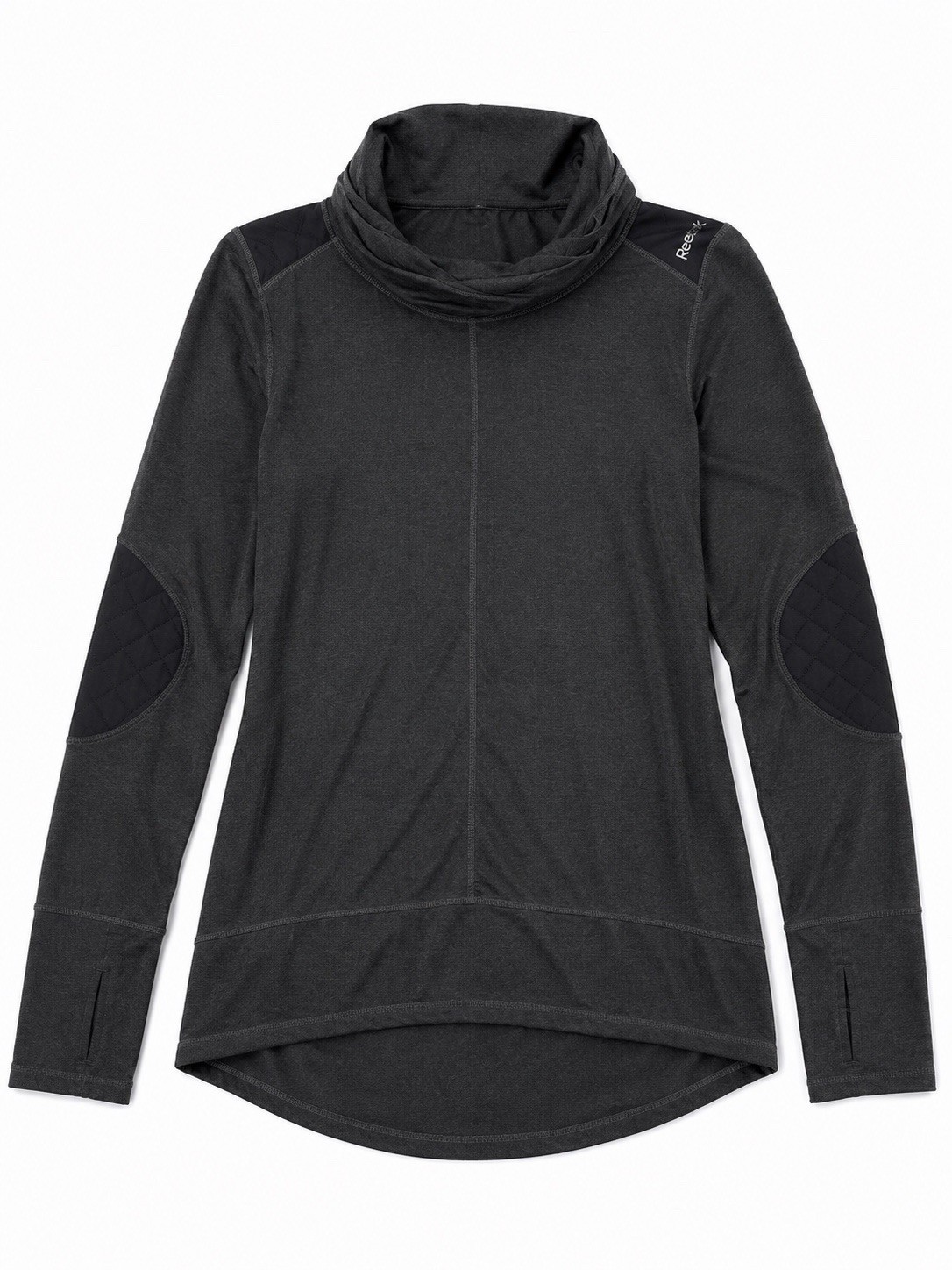 Reebok Women’s Cowl Neck Pullover Sweater Dark Gray Long Sleeve Thumbhole Top