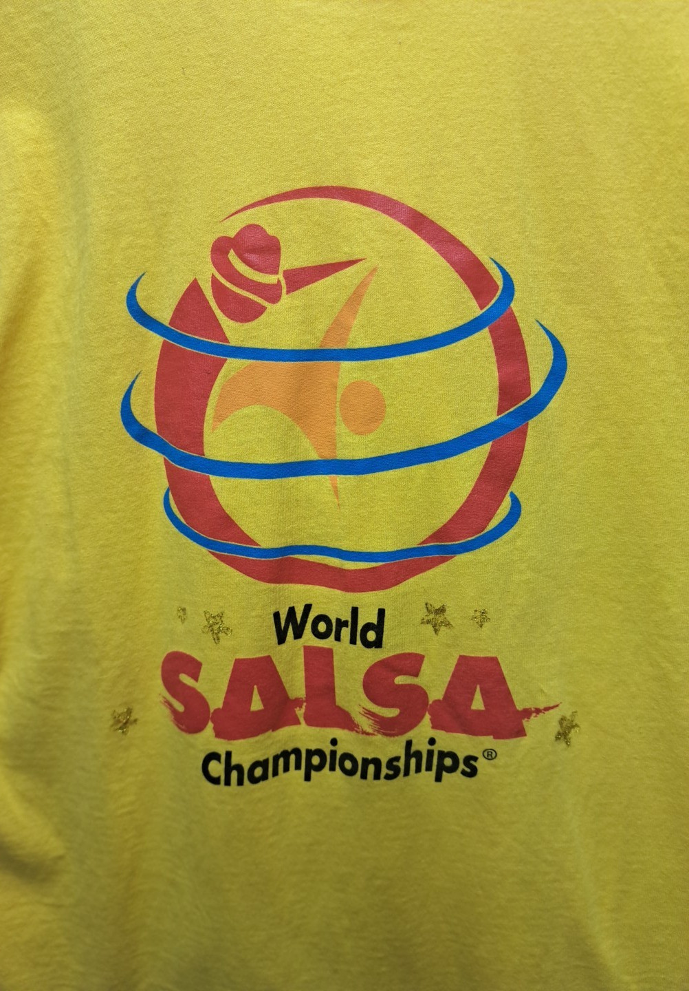 Jerzees World Salsa Championships t-shirt Orlando Florida Yellow Crew Neck Sz XL