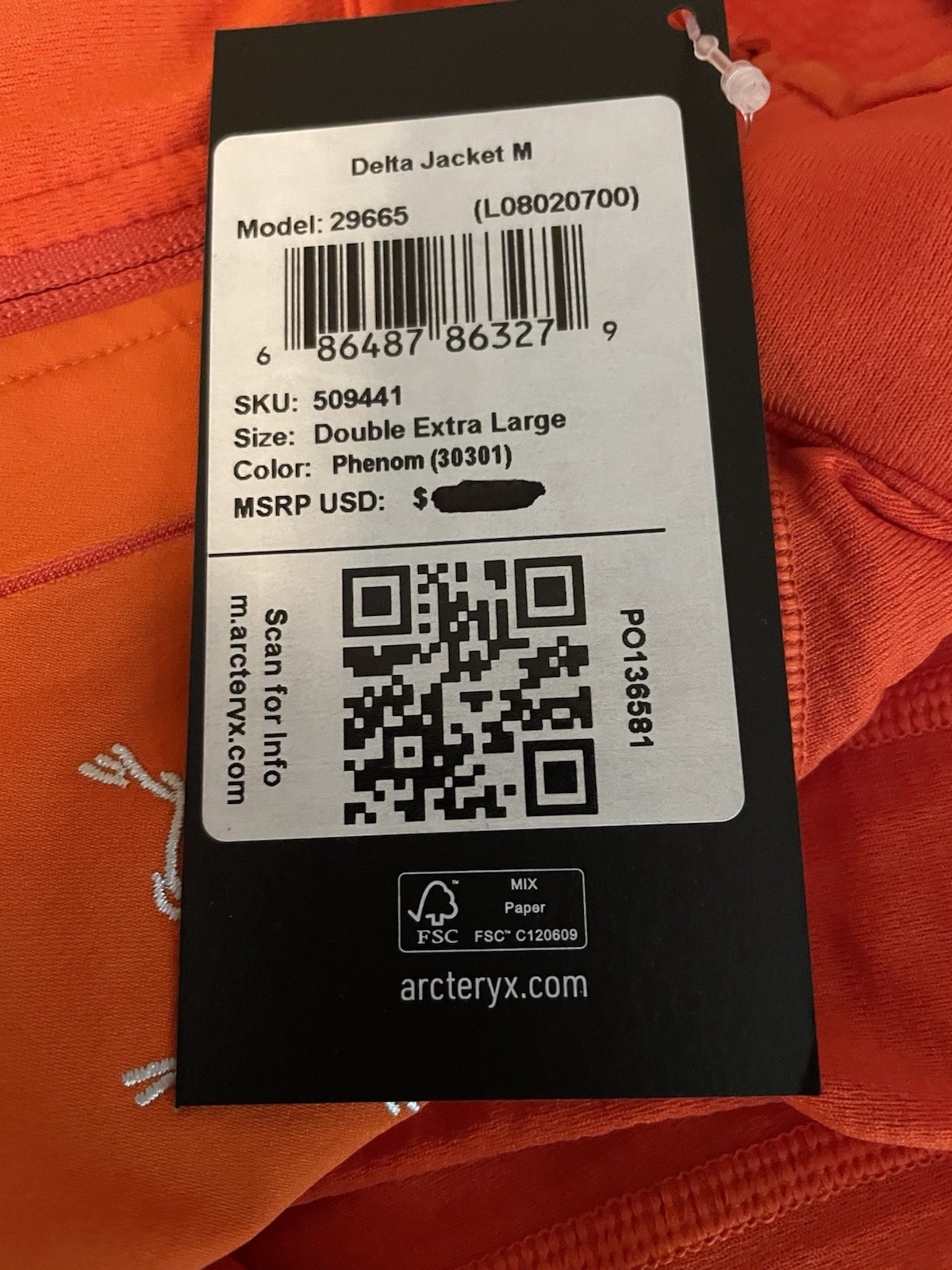 Arc’teryx Delta Jacket Full Zip Mens XXL Phenom Orange NWT Outdoor Active 2XL