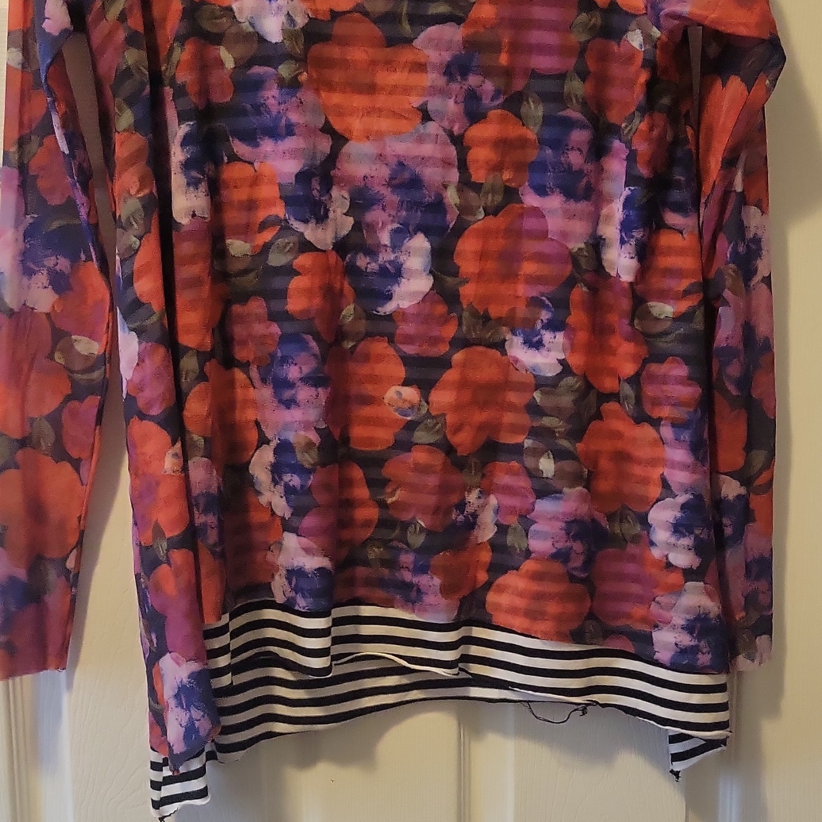 WESTON Womens M Multicolor Floral Mesh Sheer Layered Scoop Neck Long Sleeve Top
