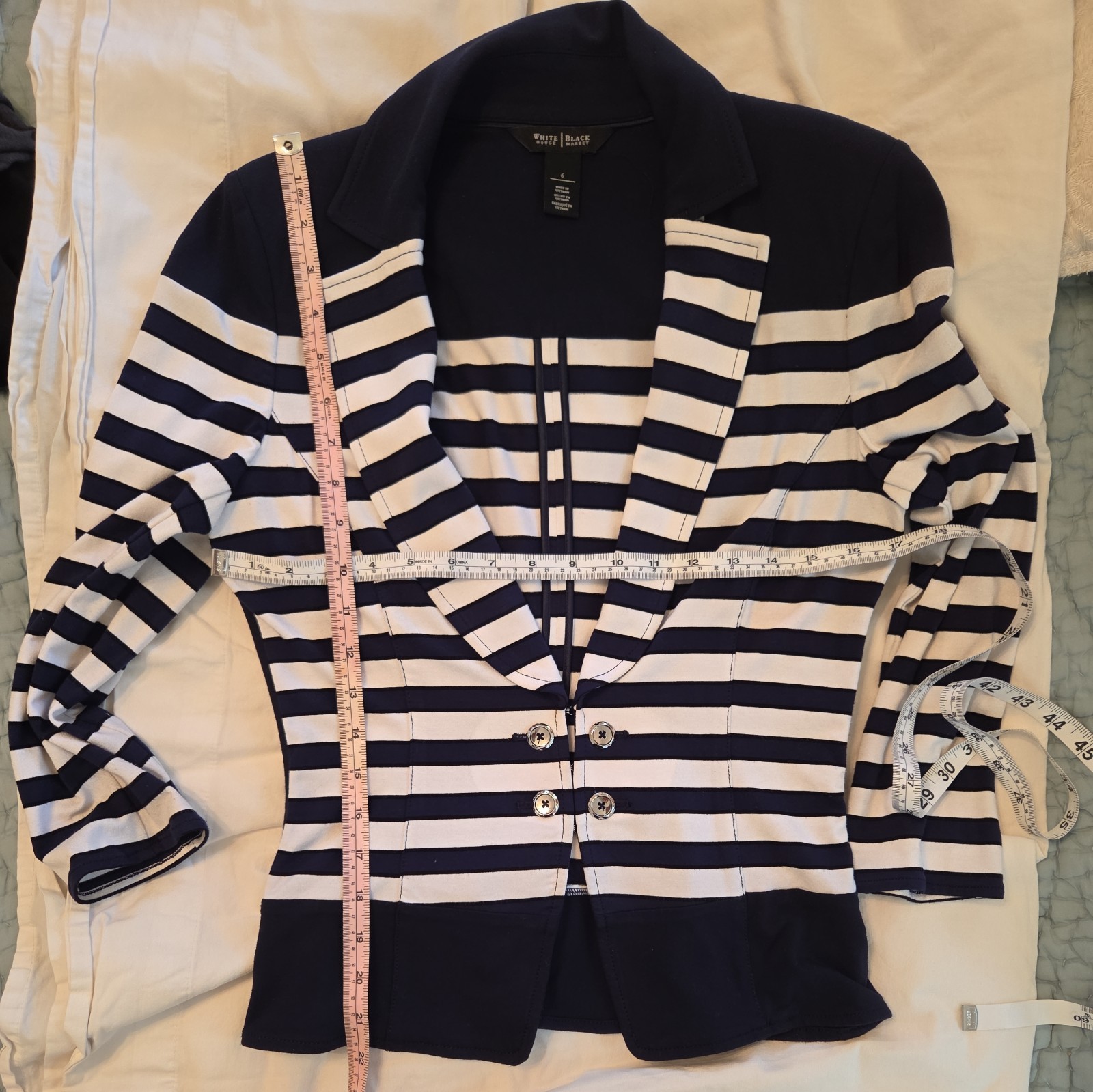 White House Black Market Navy And White Striped Blazer Size 6