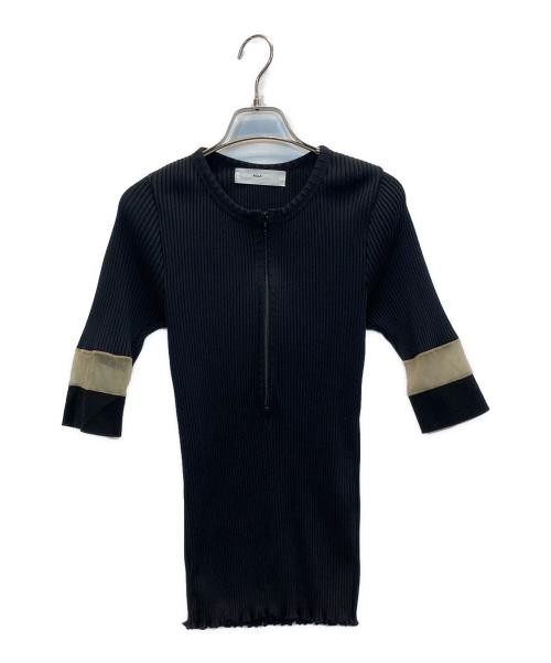 TOGA PULLA Women’s Black Rib Half-Zip Tee, Size S, Cotton/Polyester
