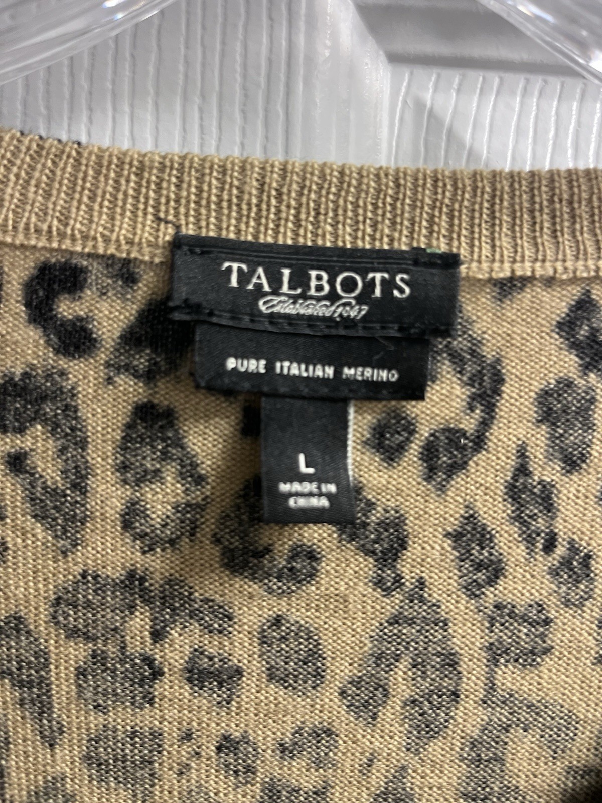 Talbots Pure Merino Wool Leopard Animal Print Button Cardigan Sweater Womens L