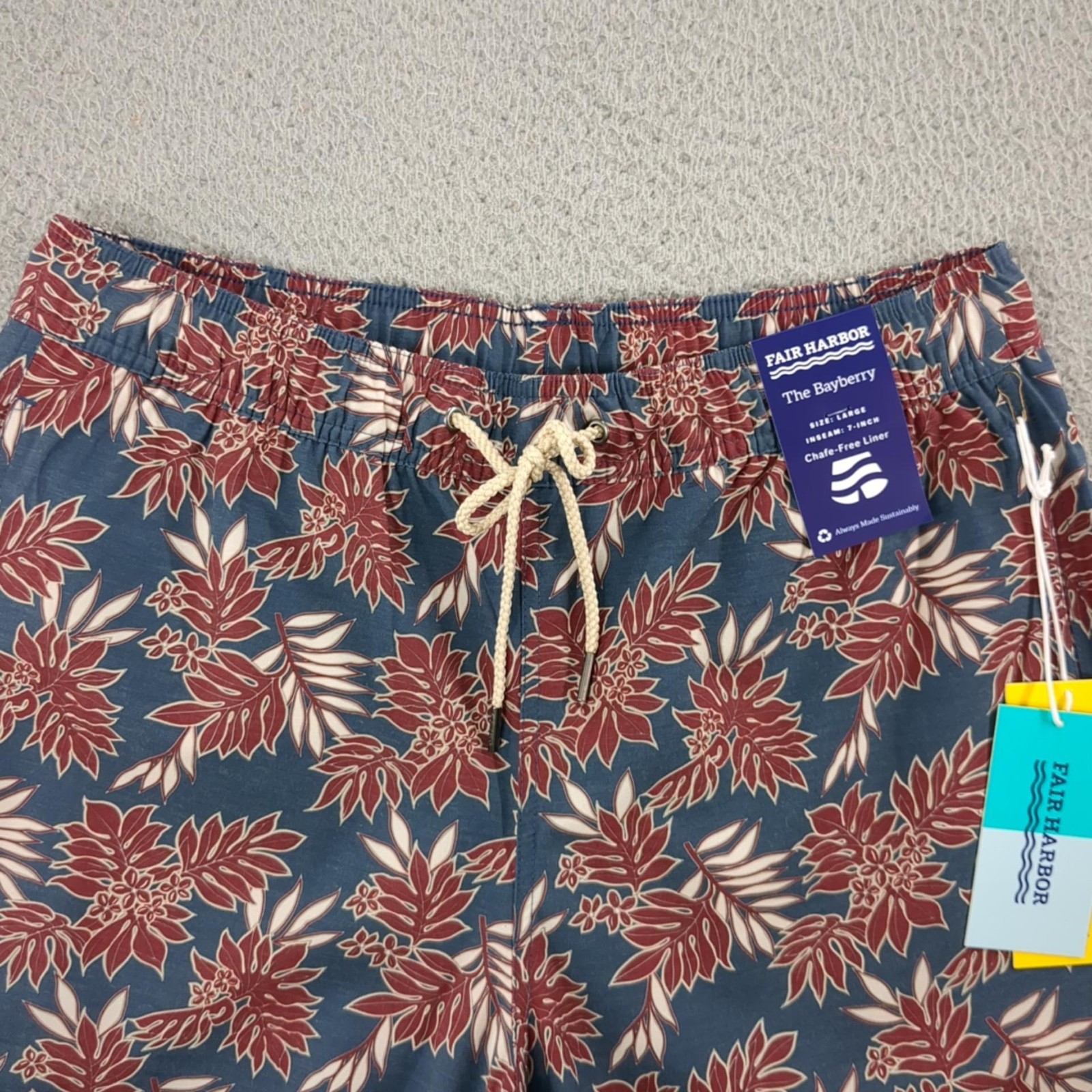 Fair Harbor Shorts Mens Large Blue Bayberry 7 Inch Swim Trunks Lined Drawstring