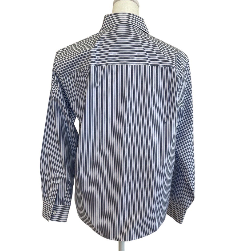Talbots Petites Blue White Striped Wrinkle Resistant Button Down Shirt Size 10P