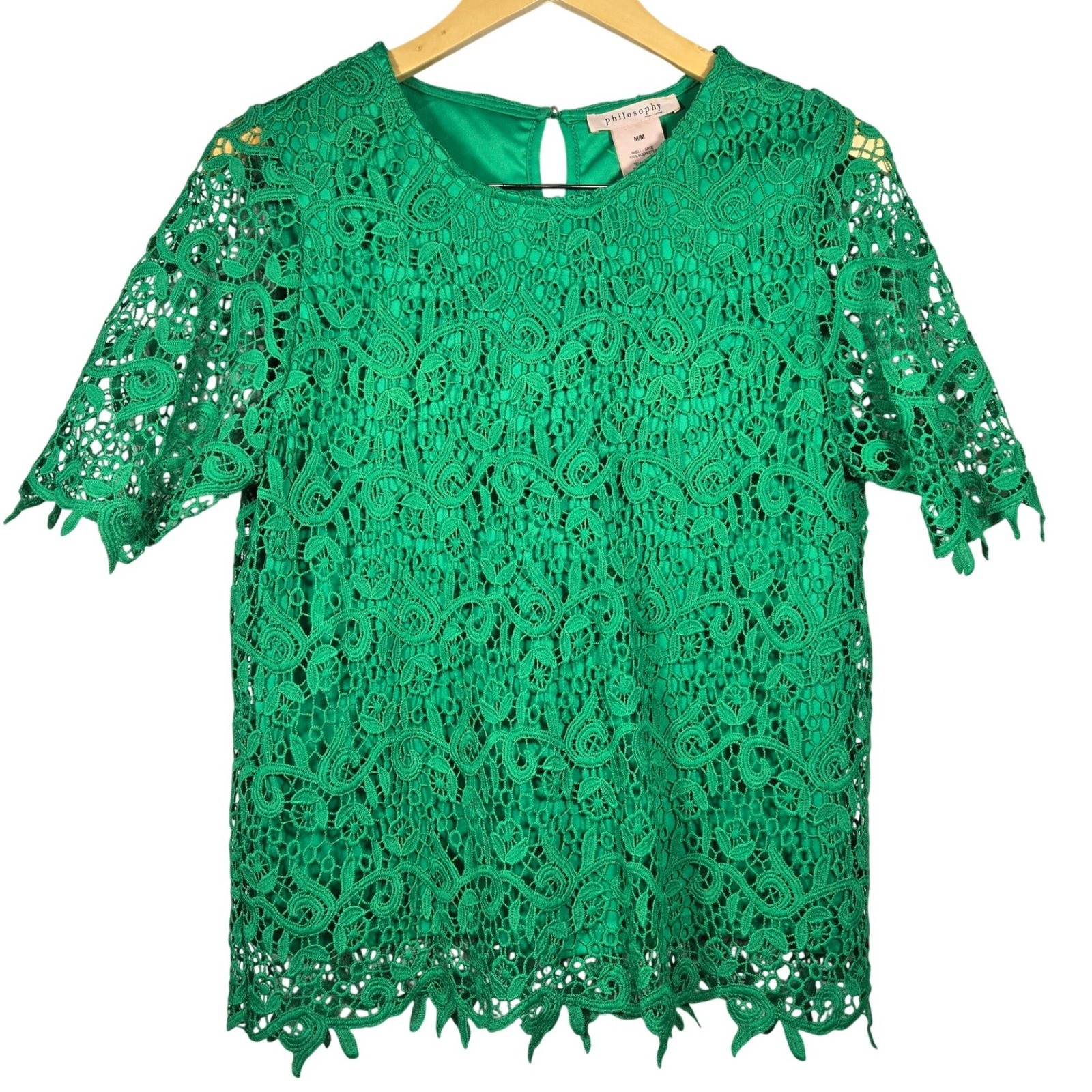 Philosophy Republic Clothing Emerald Green Lace Short Sleeve Top Medium 3615025