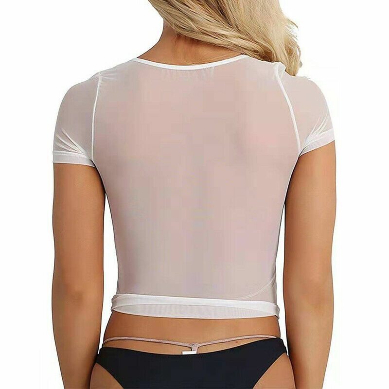 Women Sexy See Through Mesh Sheer Tank Crop Top clubwear party Tee Lingerie