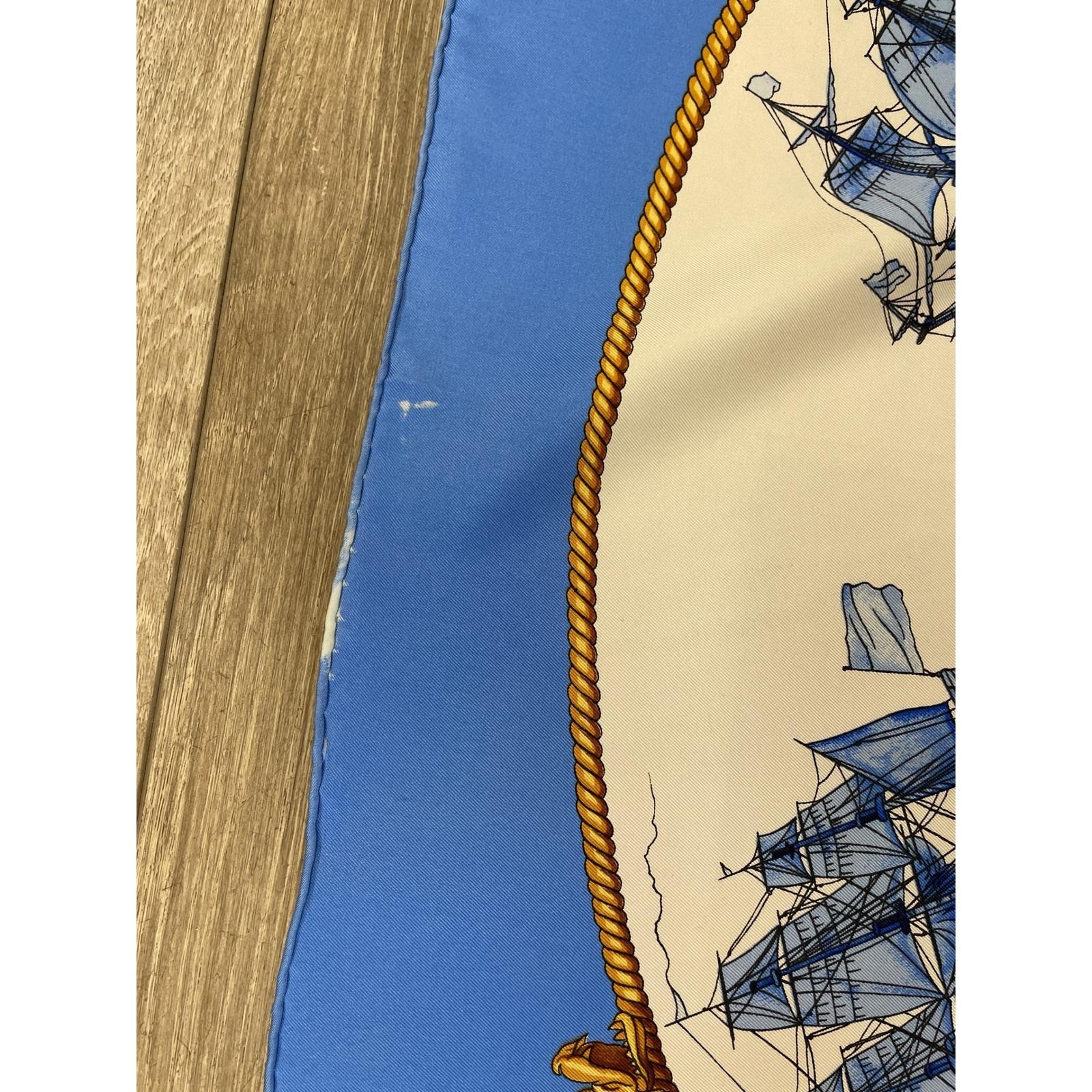 Hermes Silhovettes Navales Silk Scarf Blue Philippe Ledoux Nautical 35in Square