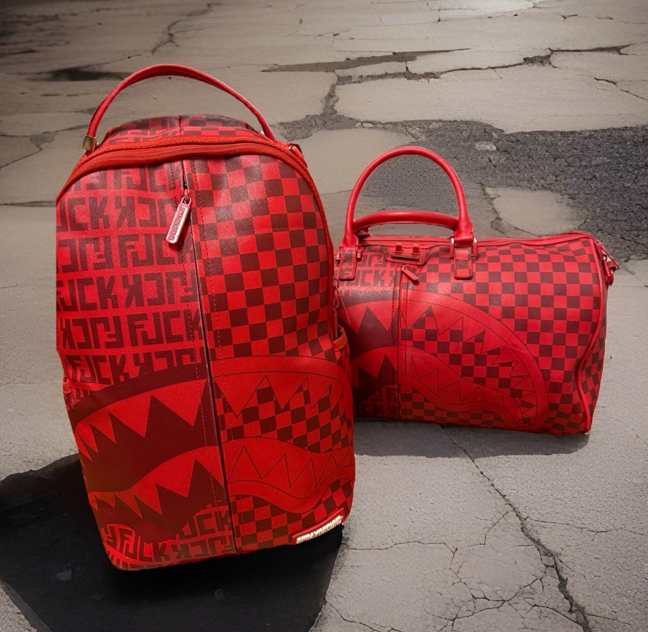 RARE SPRAYGROUND DUFFEL & BACKPACK SET VINI VIDI VICI RED SHARK – SOLDOUT 4EVER