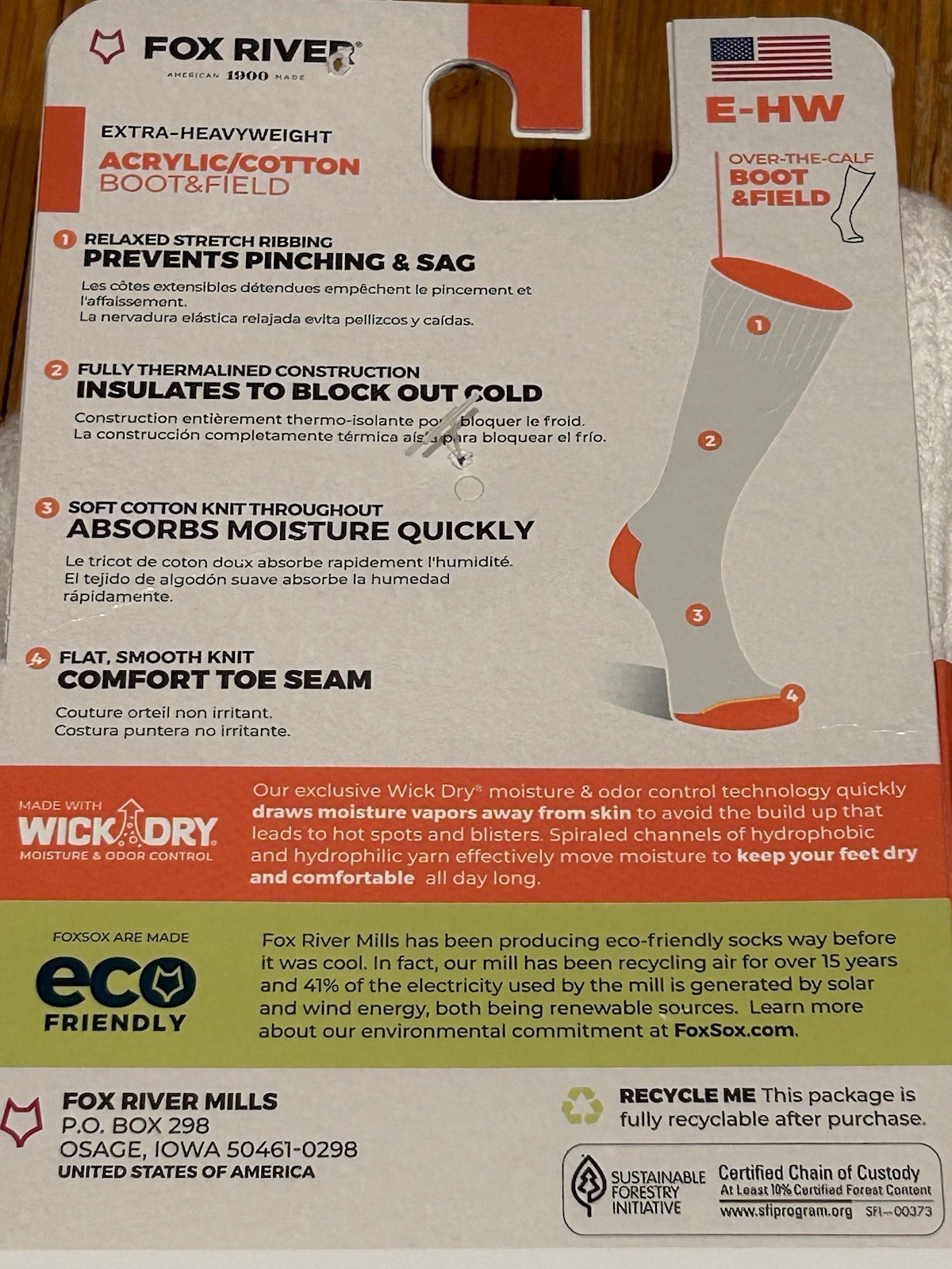 2x Fox River 7587 Over the Calf Extra Heavyweight Wick Dry Thermal Boot Socks M