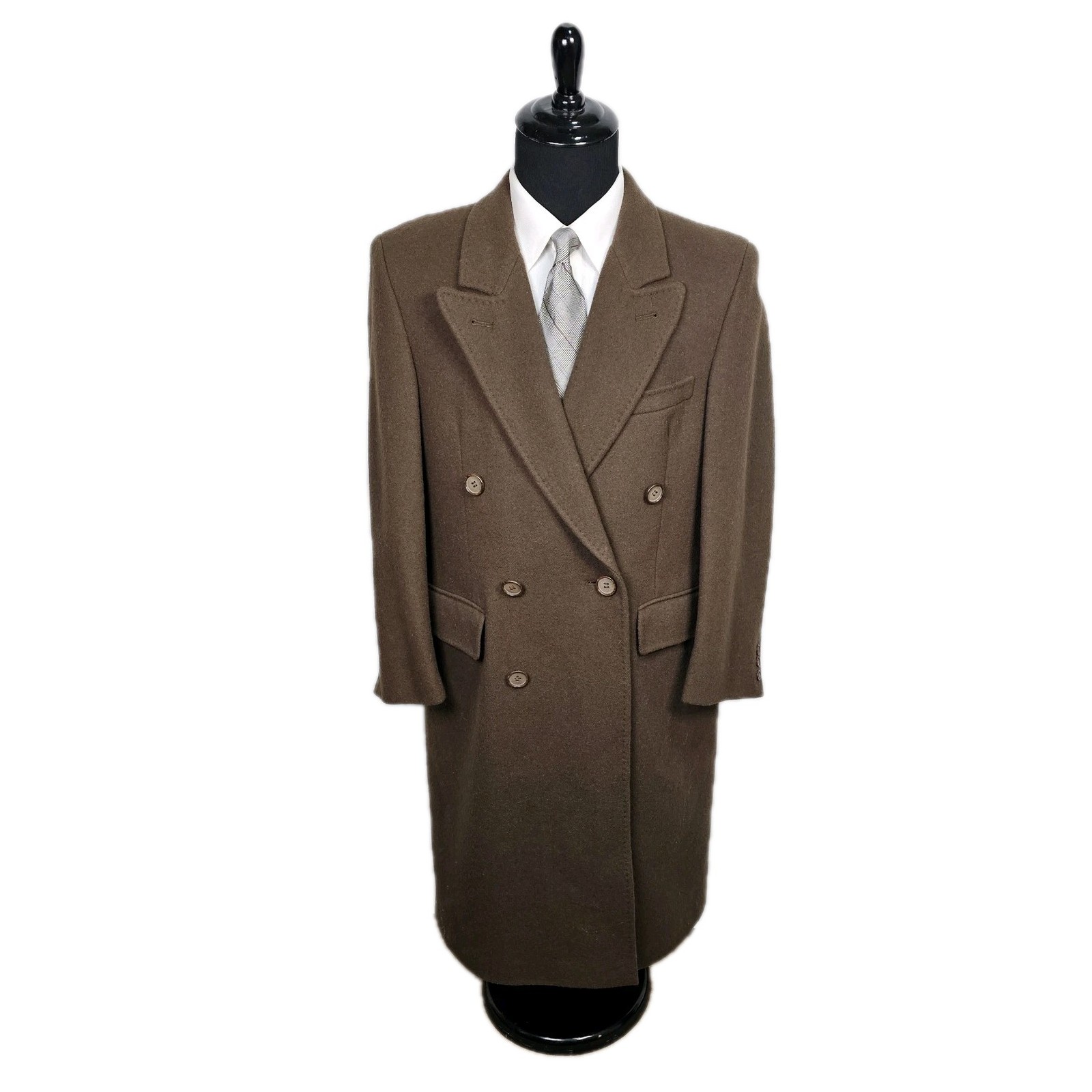 Vtg Double Breasted Wool Coat Men 40S Peak Lapel Flannel Olive Green Heavyweight