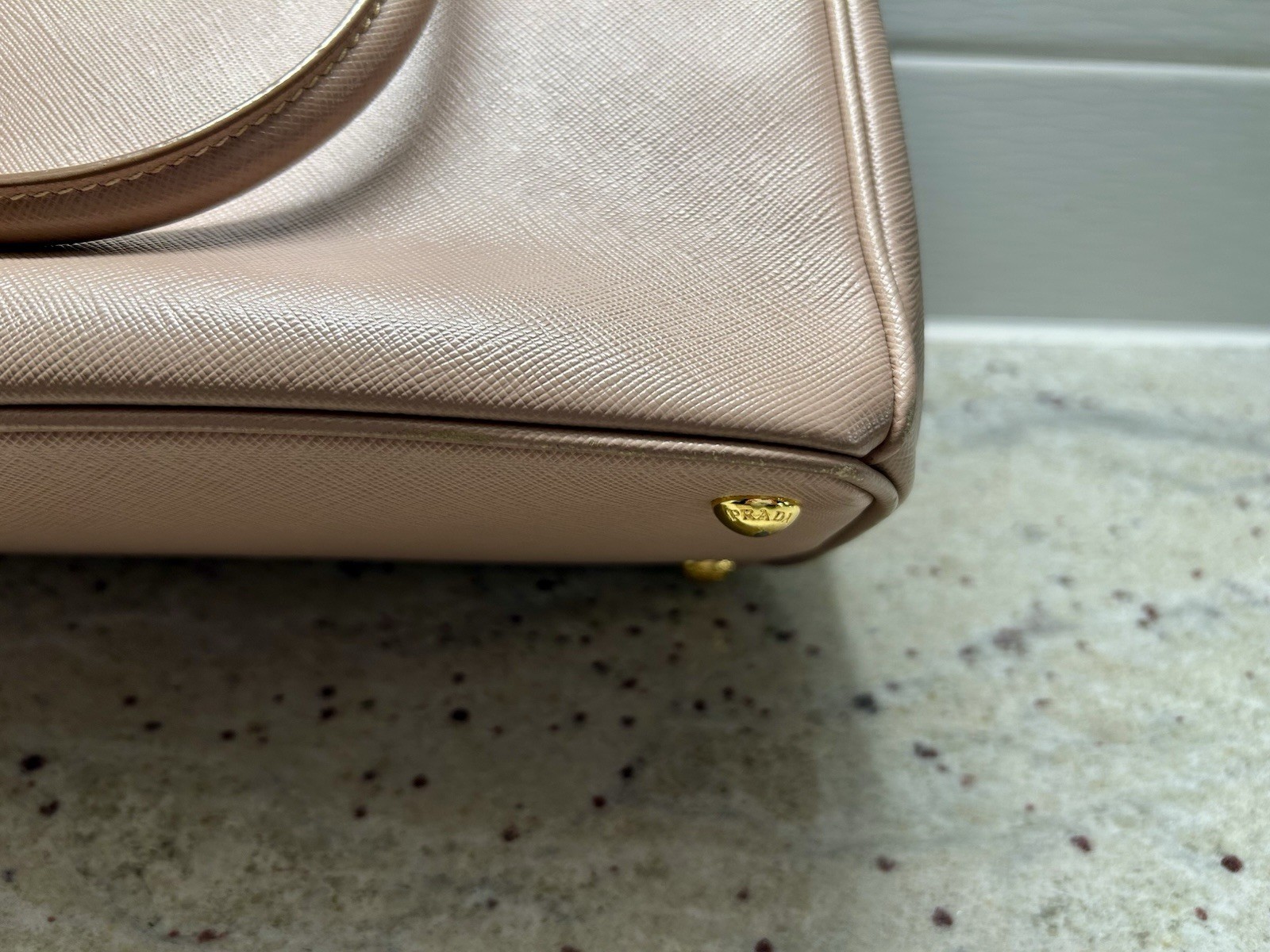 PRADA Pink Galleria Saffiano Leather Top Handle Bag w/ Adjustable Strap, Gold