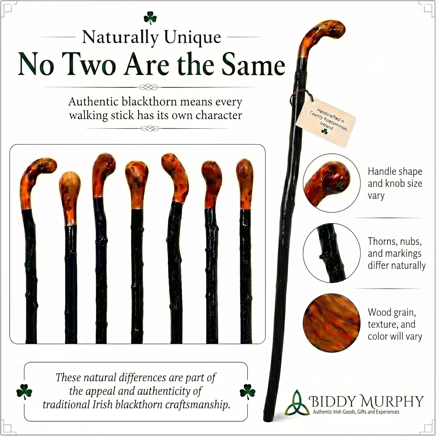 Imported Shillelagh Wooden Irish Walking Stick, Handcrafted 100% Blackthorn W…