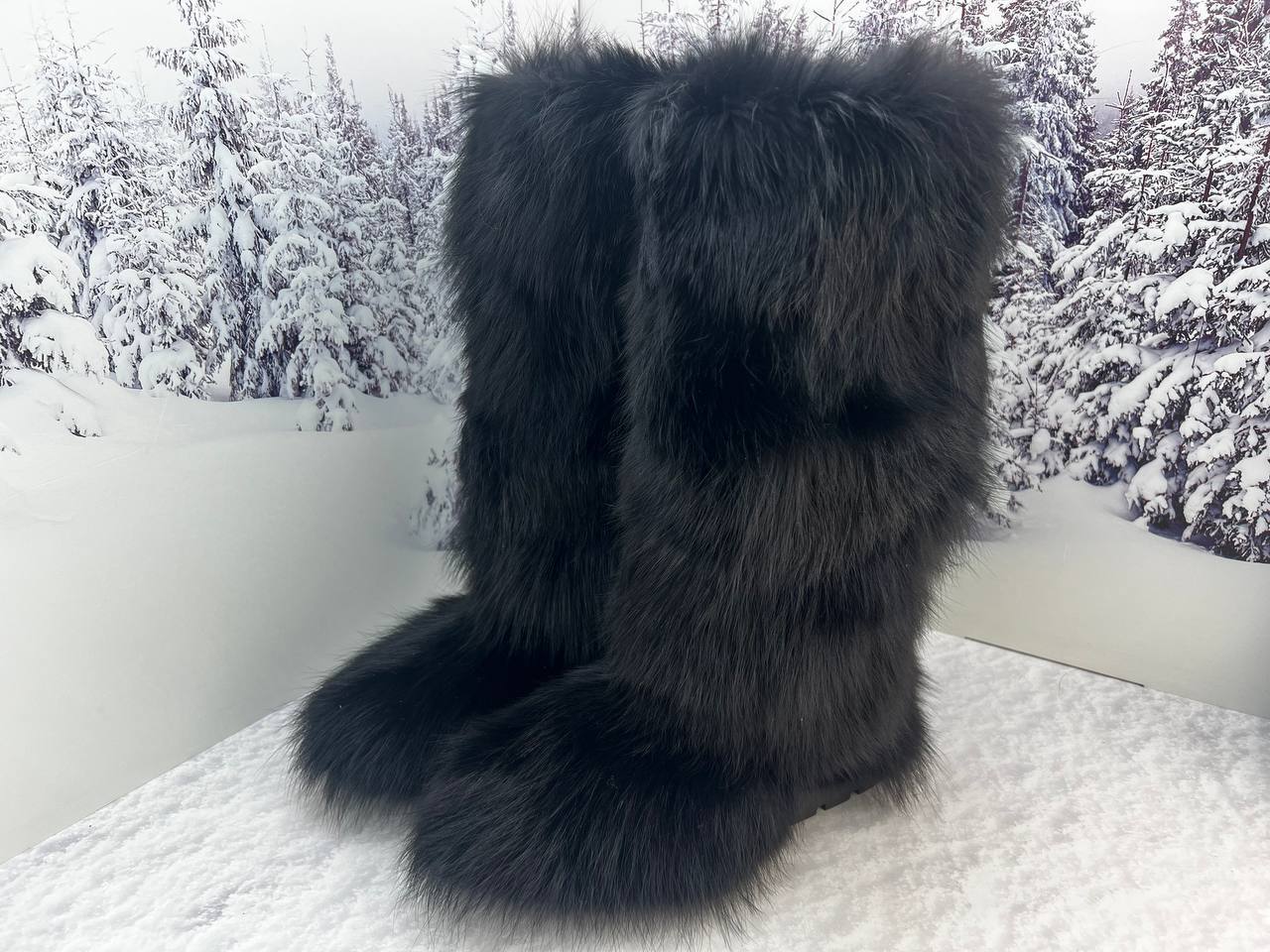 High black fox patchwork mukluk boots for women Genuine fox fur snow boots
