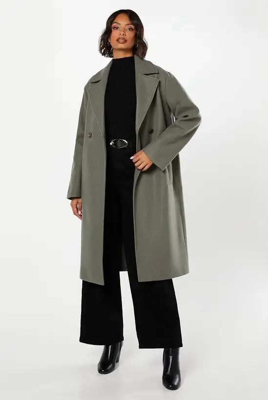White Mark Cozy Collection Long Overcoat Coat Olive 2X Button Lined