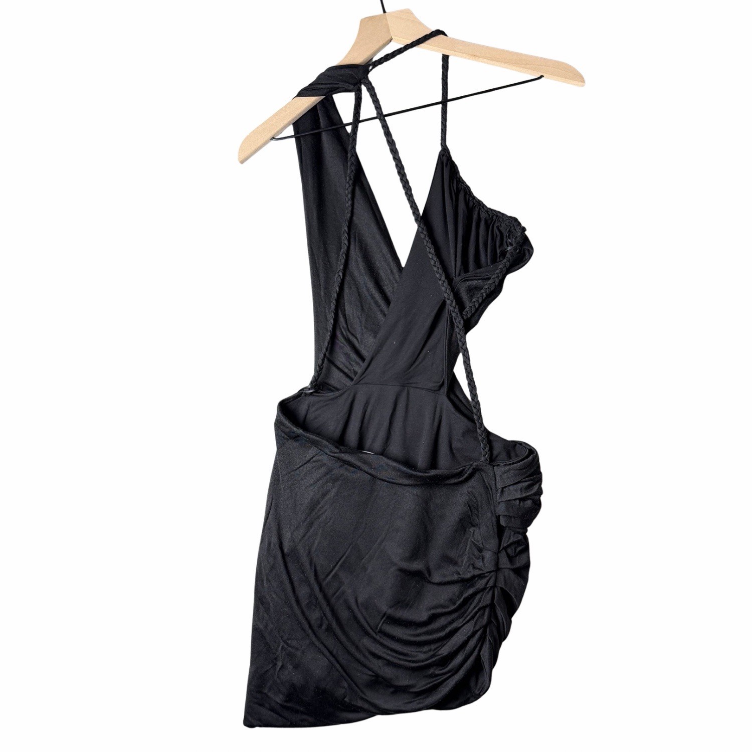 Retrofete Wrap Mini Dress Braided Straps Black Women’s size S