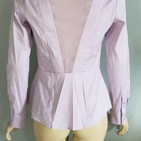 Bebe Lilac Purple Poplin Peplum Structured Long Sleeve Blouse Shirt Small NWT