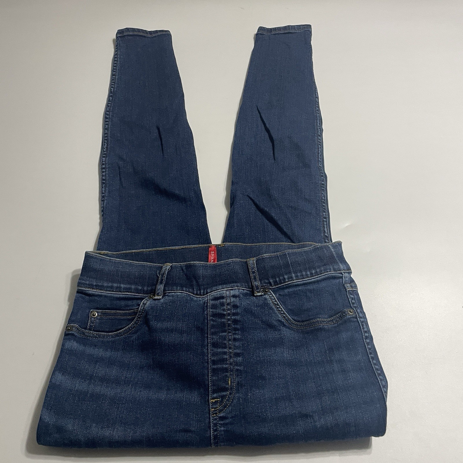 Spanx Ankle Length Skinny Jeans Midnight Shade Blue 20342T Sz M Fits 28×30