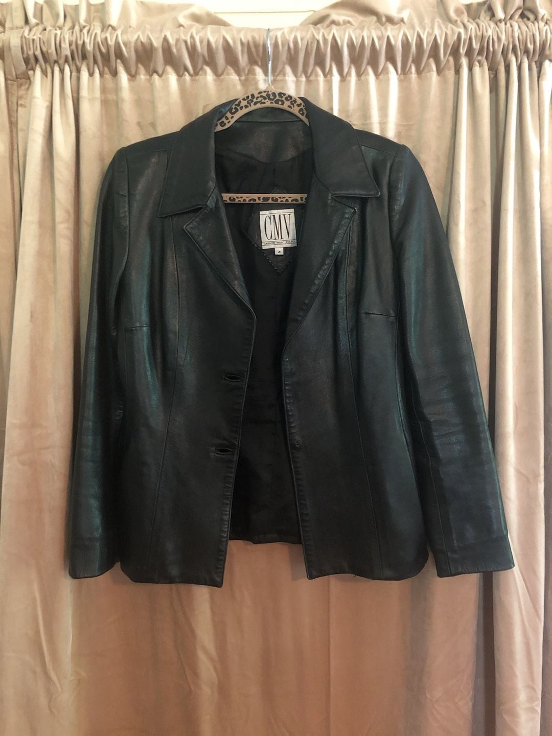 CMV Carmen Marc Valvo Women’s Black Genuine Leather Blazer Jacket Size 4