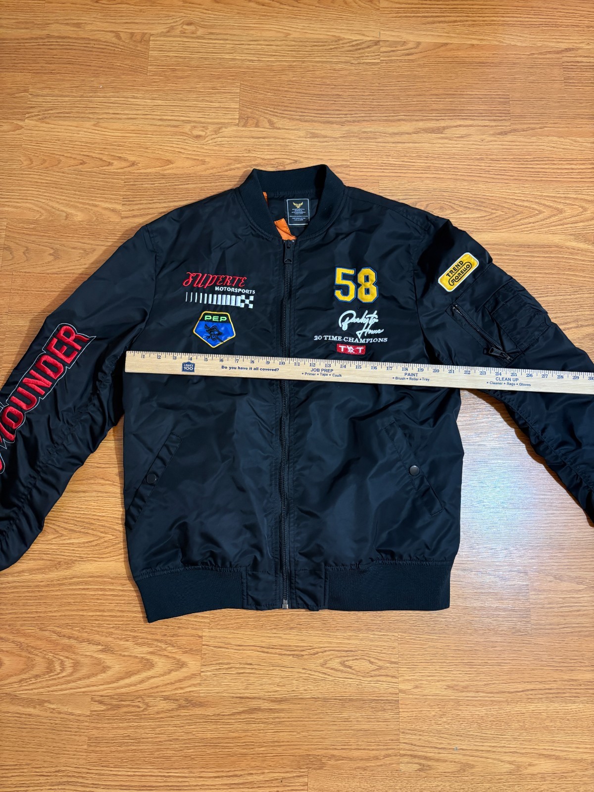 Mens Racing Bomber Jacket Black Embroidered Patches MA-1 Motorsport Zip Large