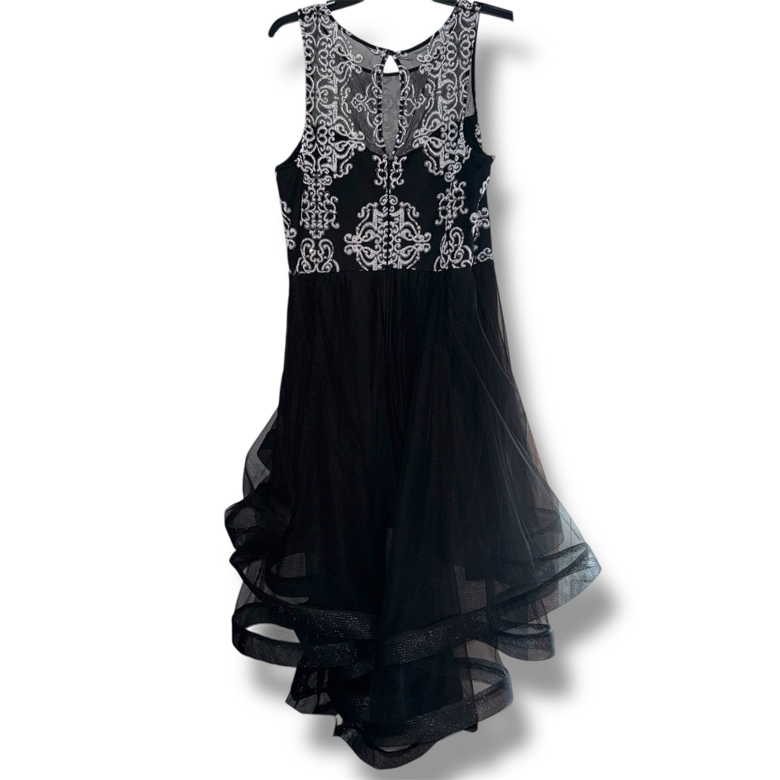 Speechless Black Embroidered High Low Formal Dress, Size 15 (Juniors)
