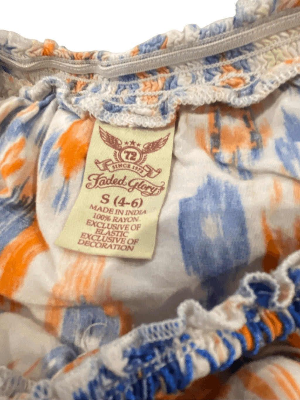 Faded Glory Boho Peasant Top Ikat Print Puff Sleeve Festival Cottagecore Blouse